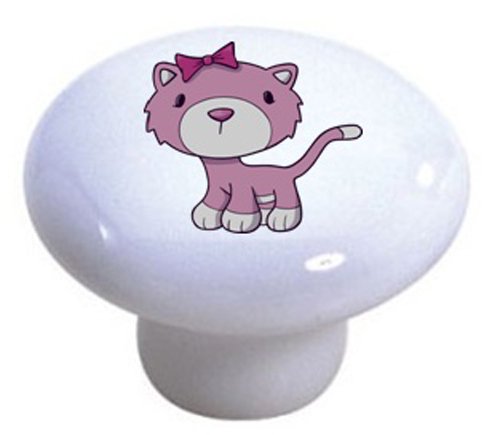 Set of 2 Pink Kitten Ceramic Cabinet Drawer Pull Knobs - Cute Cat Shaped Hardware for Kitchen, Bathroom & Furniture - Perfect for DIY Home Decor & Cabinet Upgrades