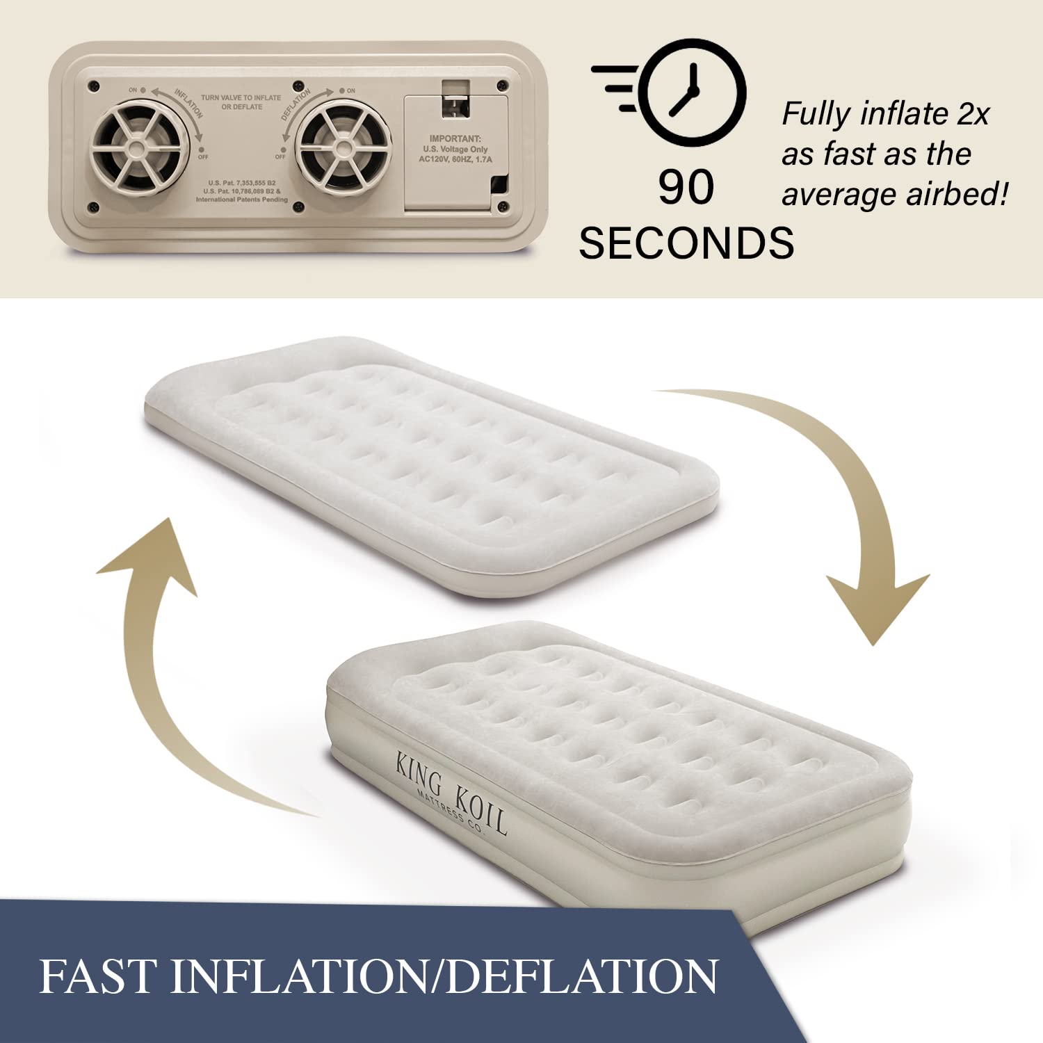 King Koil Luxury Twin Air Mattress with Built-in High-Speed Pump - Premium Inflatable Blow Up Bed for Home, Guest Room & Camping | Waterproof Double High Airbed for Comfortable Sleep & Travel