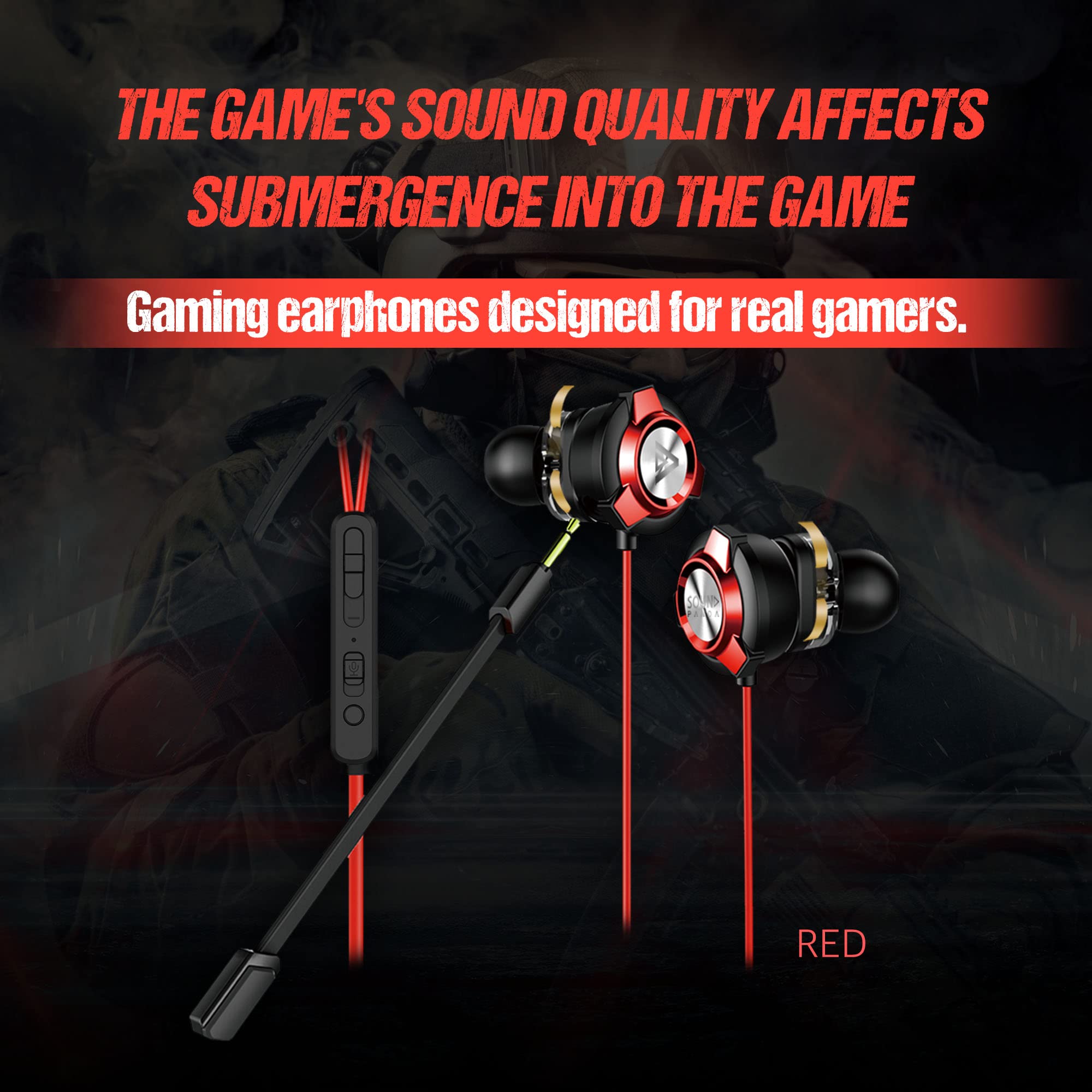 SPE-G9 Gaming Earbuds with Dual Microphone & Dual Drivers - Wired In-Ear Headphones with Volume Control for PS4, PS5, PC, Nintendo Switch & Mobile Gaming (Red) - Perfect for Competitive Gaming & Immersive Audio Experience