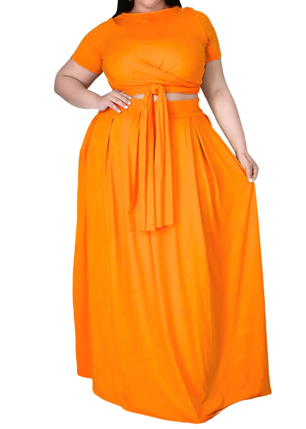 Cocoinsity Women's Summer Dresses Casual 2-Piece Outfits - Solid Color Lace-Up Plus Size Dress for Beach, Vacation & Outdoor Activities
