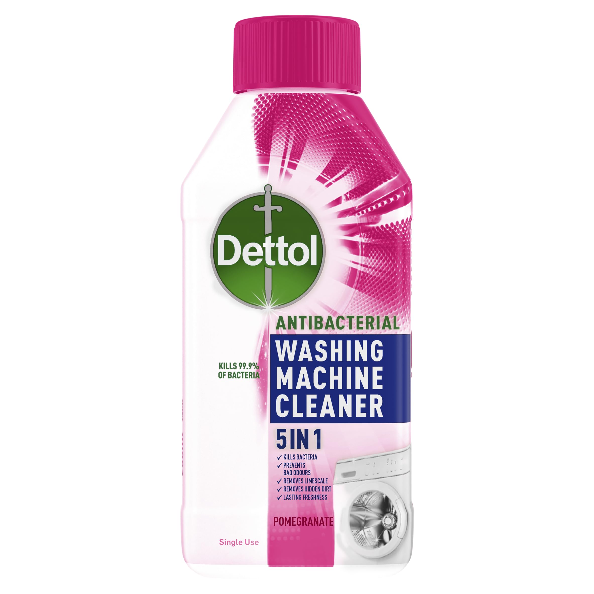 Dettol Washing Machine Cleaner 250ml - Pomegranate Scent | Deep Cleans & Deodorizes | Removes Mold & Bacteria | Perfect for Front & Top Load Washers | Keep Your Laundry Fresh & Hygienic