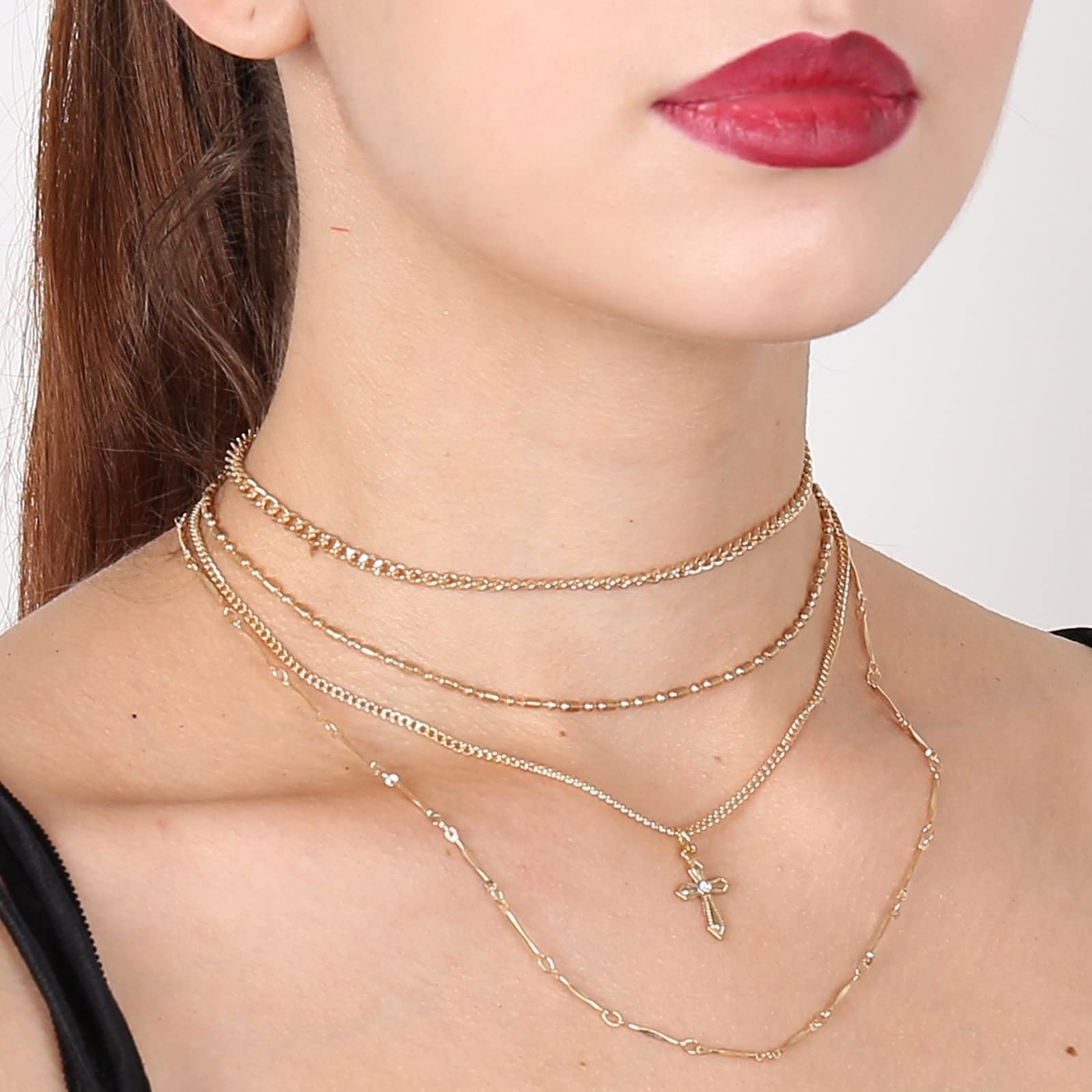 Wycian Mini Cross Necklace for Women – Boho Layered Gold Alloy Pendant Necklace 38CM, Dainty Jewelry for Everyday Wear | Perfect for Casual, Office & Gift Occasions