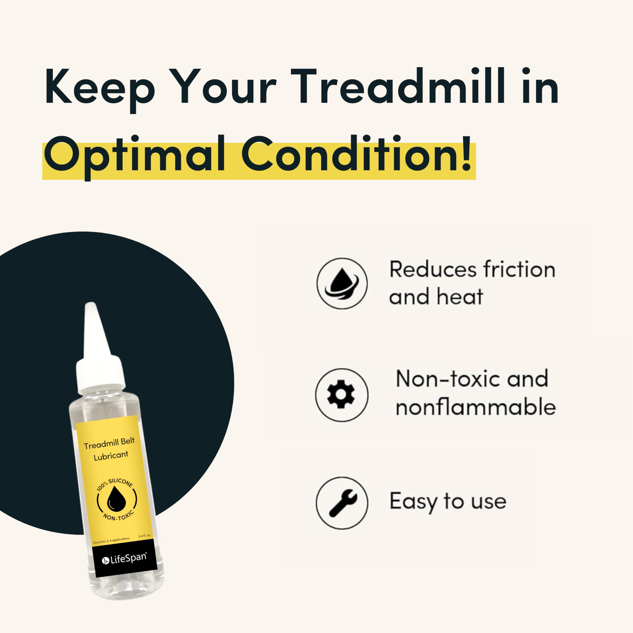 LifeSpan Fitness 100% Silicone Treadmill Belt Lubricant - 4 oz Clear Formula for Smooth, Quiet Running | Perfect for Home & Gym Treadmill Maintenance