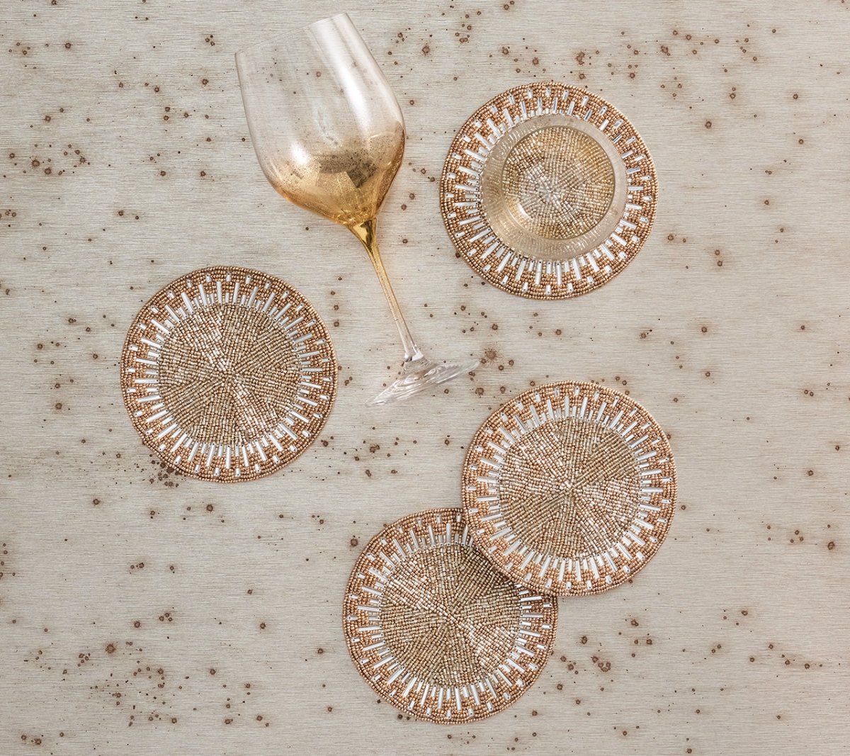 Gold & Silver Palisade Coasters Set of 4 with Gift Bag - Elegant Drink Coasters for Home Bar, Dining Table, and Party Decor