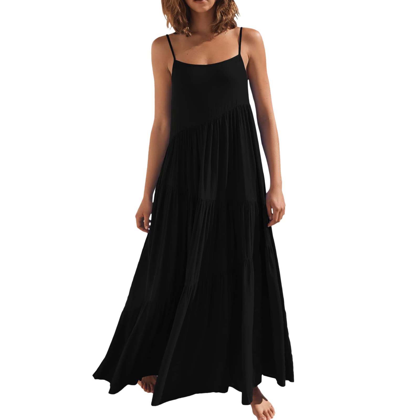 Women's Summer Maxi Dress - Sleeveless Loose Spaghetti Strap Flowy Beach Dress - Plus Size Sundress - Perfect for Beach Vacations, Pool Parties & Summer Outings