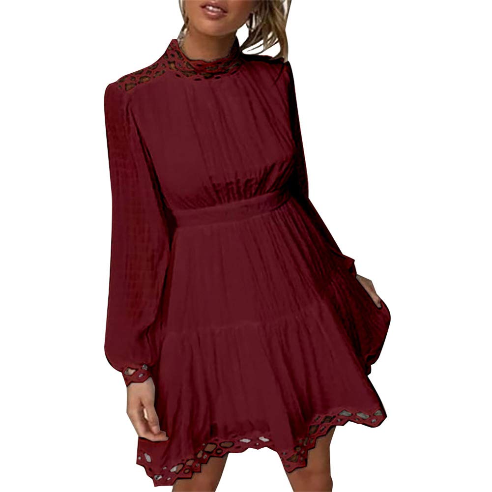 Elegant Women's Long Sleeve Lace Mini Dress - Hollow Out Design for Casual Wear & Party Occasions | Perfect for Cocktail Parties, Date Nights & Special Events