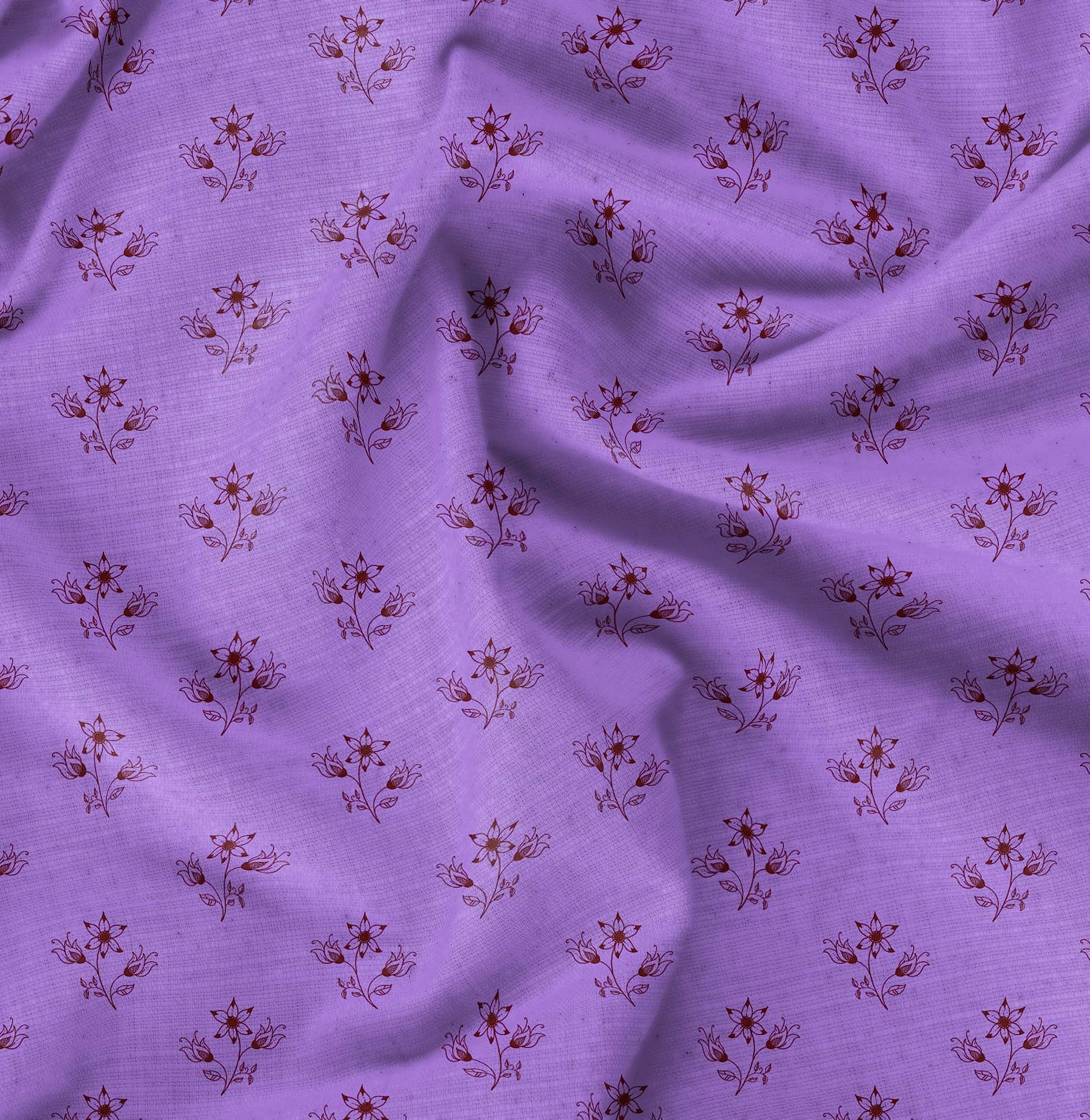 Soimoi Moss Georgette Purple Fabric by The Yard - 42 Inch Wide Printed Fabric with Artistic Leaf & Floral Design for Dresses, Curtains, DIY Crafts - Elegant Home Decor & Fashion Material