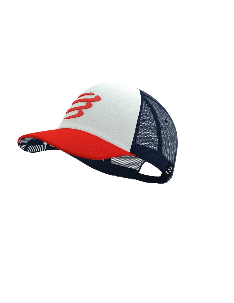 Compressport Unisex Trucker Cap - Breathable Running Hat for Men & Women, Adjustable Sugar/Blues Design - Perfect for Jogging, Hiking, Cycling & Outdoor Sports