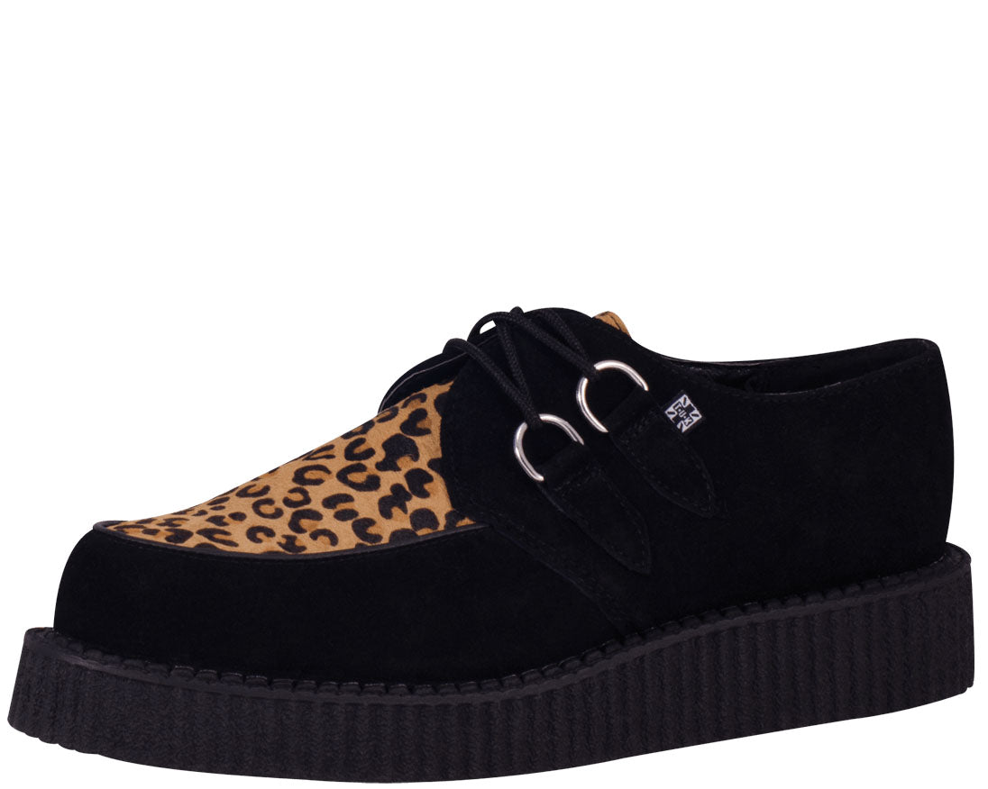 T.U.K Mountain Cat Black Suede & Leo Low Sole Creeper Shoes - Punk Rock Vintage Style for Women & Men | Perfect for Concerts, Night Out, and Alternative Fashion