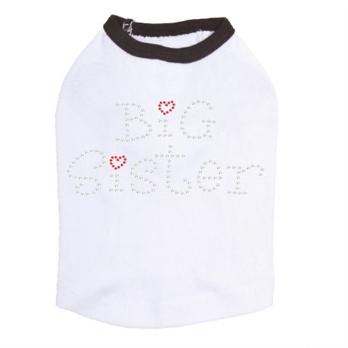 Big Sister with Red Heart Rhinestone Dog Tank Top - Cute Pet Clothes for Small Dogs - Perfect for Birthday Parties & Family Photos