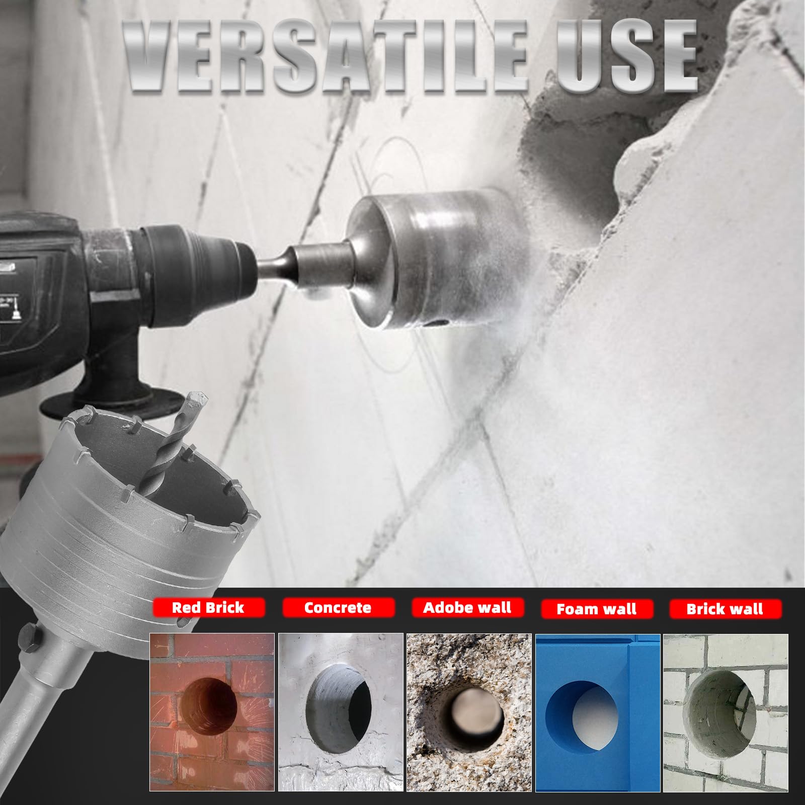9PCS Concrete Hole Saw Kit 30-100mm for Brick & Stone Drilling