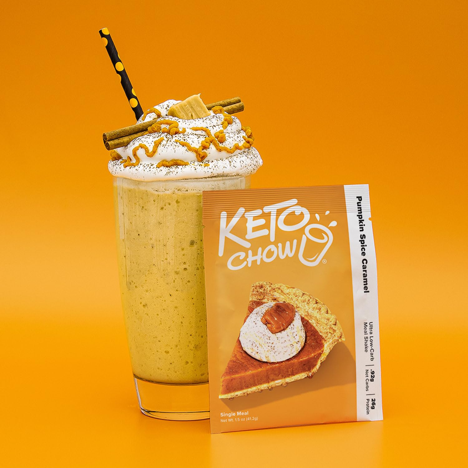 Keto Chow Pumpkin Spice Caramel Meal Replacement Shake - Nutritionally Complete Low Carb Protein Powder (21 Meal Bulk Pack) | Perfect for Weight Loss, Keto Diet & Busy Lifestyles