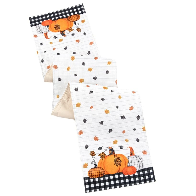 Plaid Pumpkin Harvest Table Runner - Fall Autumn Dining Room Decor for Thanksgiving, Halloween, and Seasonal Home Decoration | Perfect for Farmhouse, Rustic, and Cozy Home Styling