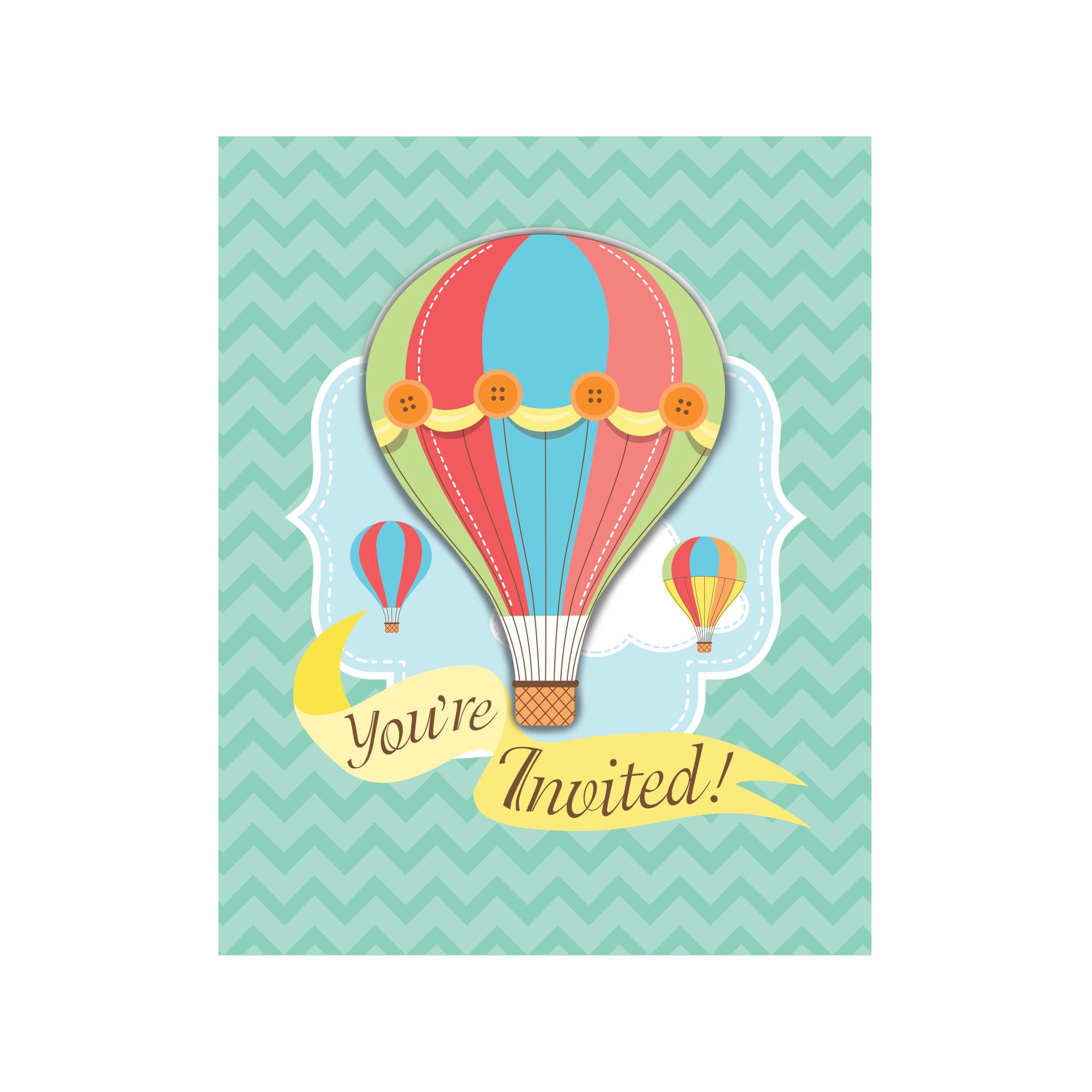 Creative Converting Away Hot Air Balloon Invitations - Elegant Birthday Party Invites for Baby Shower, Bridal Shower & Themed Events