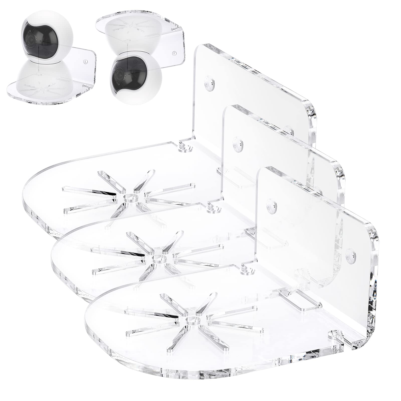 3PCS Clear Acrylic Wall Shelves with Adhesive & Screws - Universal Mounting Bracket for Security Cameras, Speakers, Home Decor - Perfect for Home Security, Office Setup & Smart Device Organization