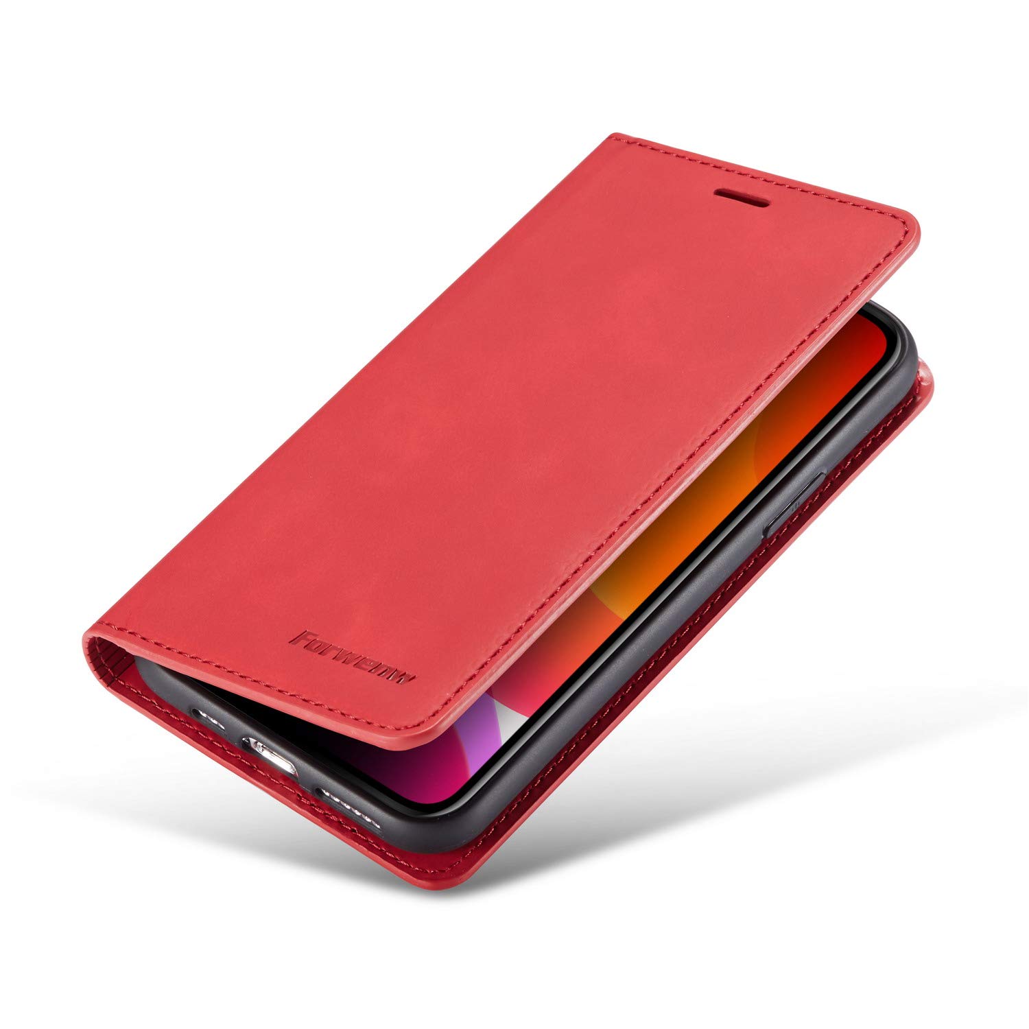 Premium PU Leather Magnetic Flip Wallet Case for iPhone 11 Pro Max (6.5 inch) - Shockproof Card Holder with Kickstand & Hidden Adsorption | Perfect for Business, Travel & Daily Use (Red, 2019 Model)