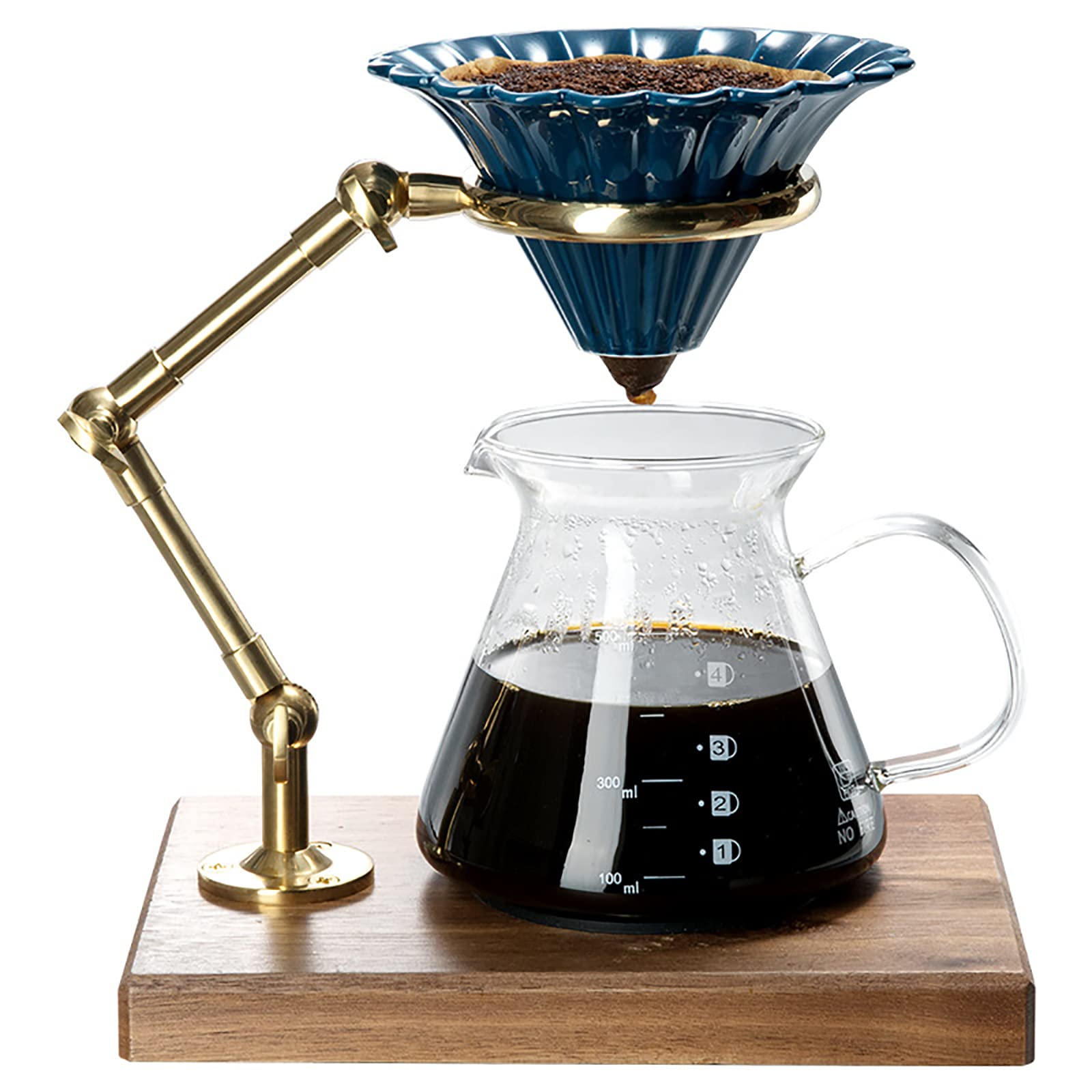 Premium YZDKJDZ Pour Over Coffee Stand - Adjustable Height Ceramic Dripper with Wood & Copper Base, Non-Slip Filter Holder - Perfect for Home Brewing, Office Use & Gift for Coffee Enthusiasts