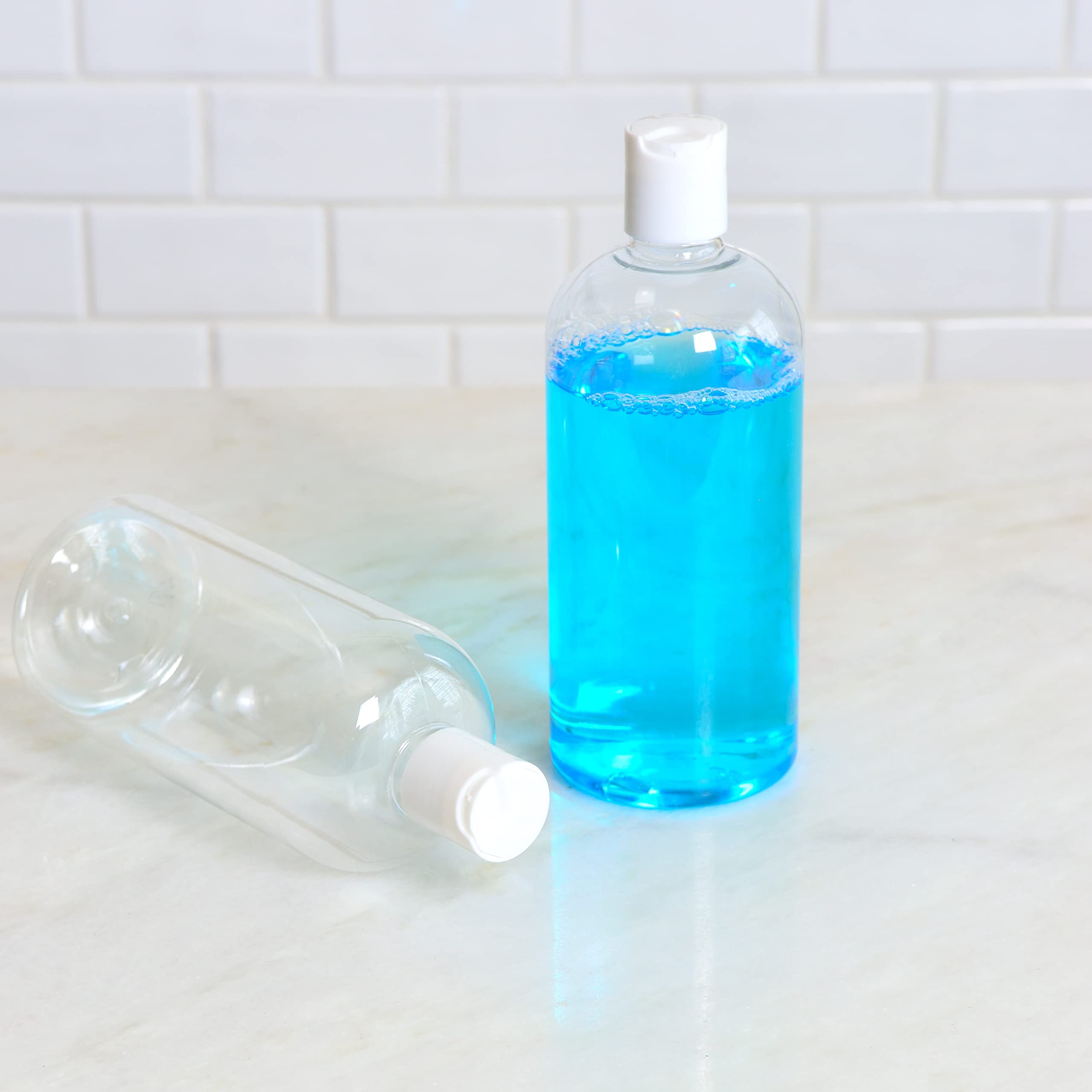Youngever 6 Pack 16oz Empty Squeeze Bottles with Disc Cap - Refillable Plastic Cosmetic Containers with Flip Top Lid - Perfect for Lotion, Shampoo, Soap & Travel Toiletries (White Cap)
