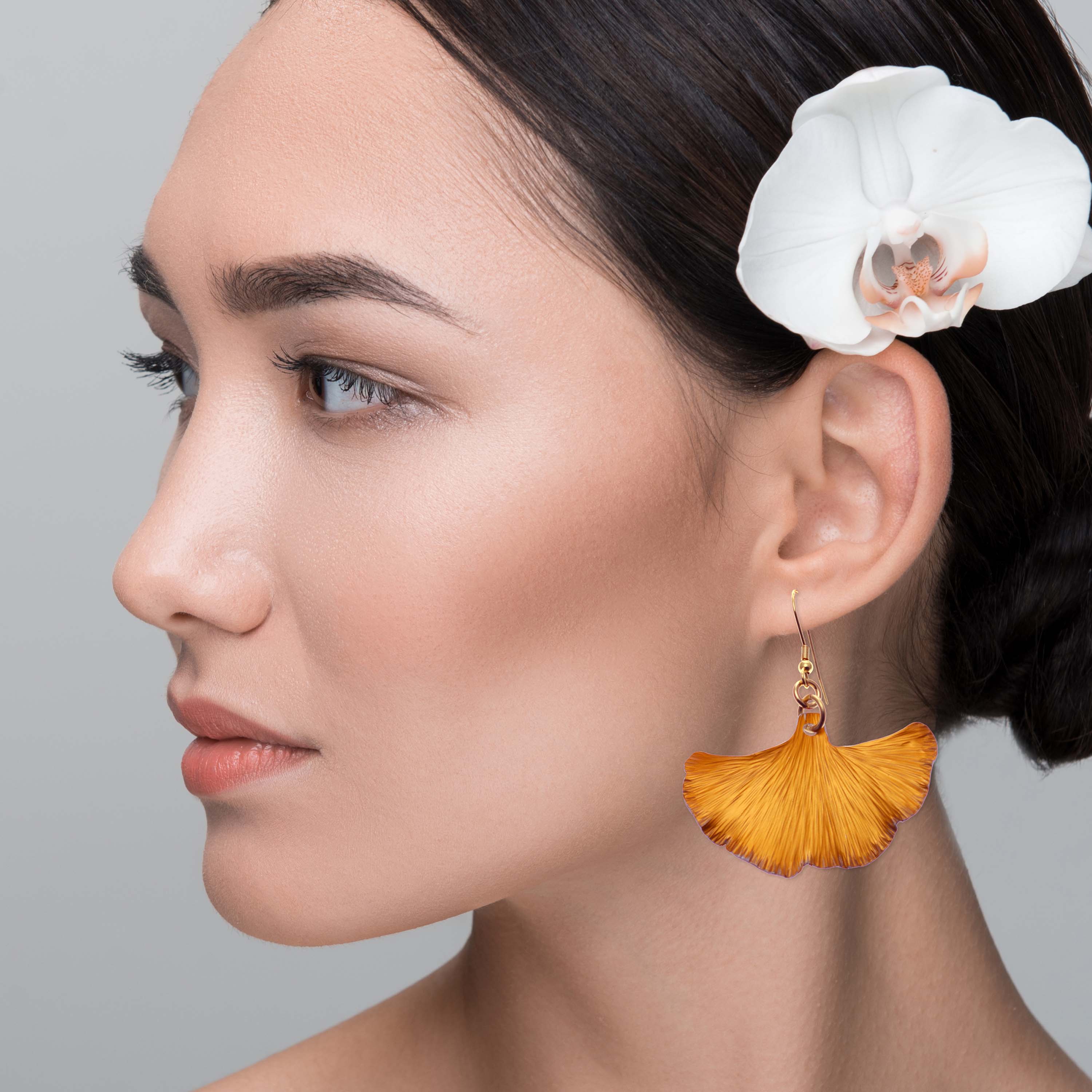 Orange Anodized Aluminum Ginkgo Leaf Earrings - Lightweight Dangle Earrings for Women, Unique Nature-Inspired Jewelry Gift (Perfect for Everyday Wear, Parties & Boho Outfits)