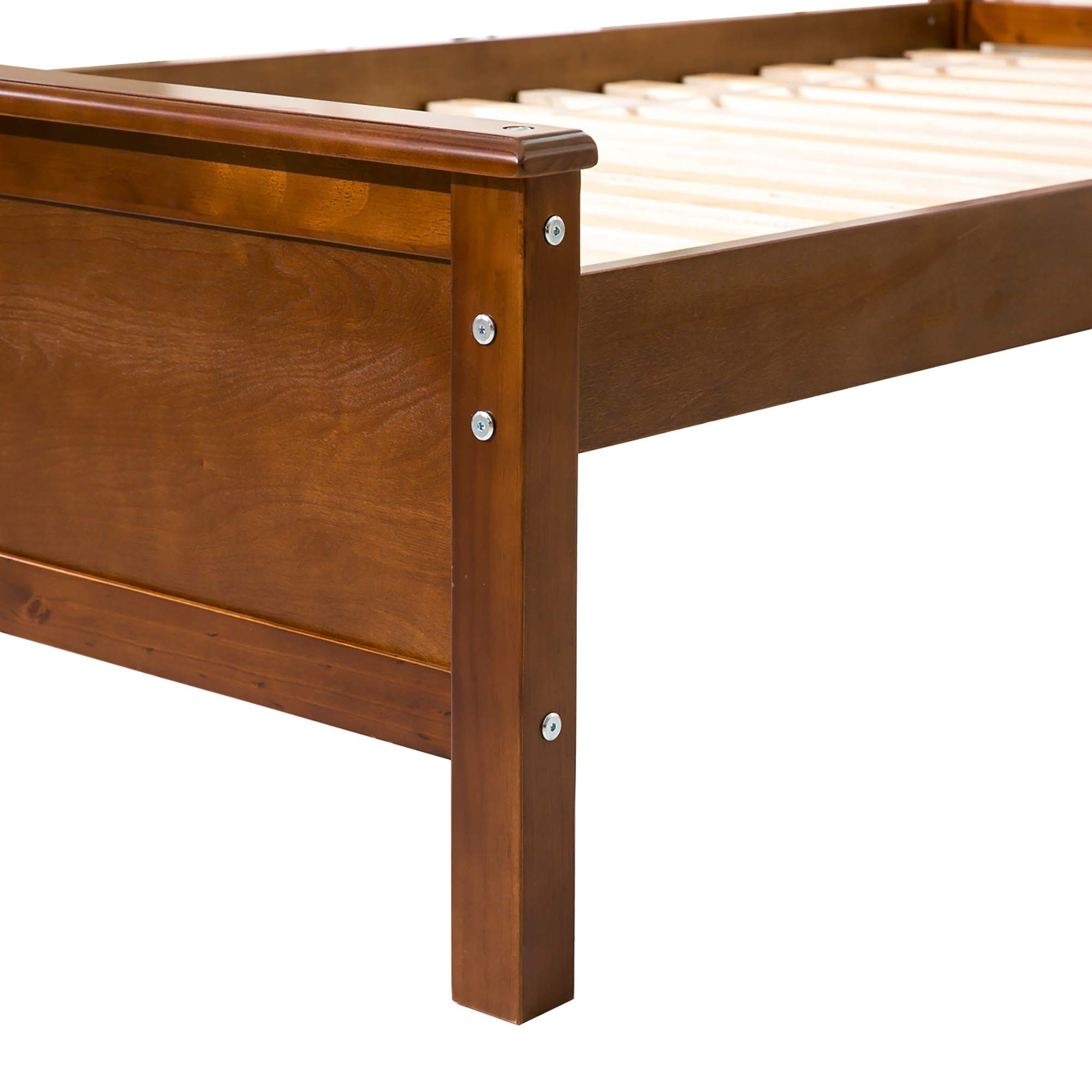 Merax Twin Size Platform Bed Frame with Headboard & Footboard - Sturdy Wood Slat Support, No Box Spring Needed, Walnut Finish - Perfect for Small Bedrooms, Guest Rooms & Dormitories