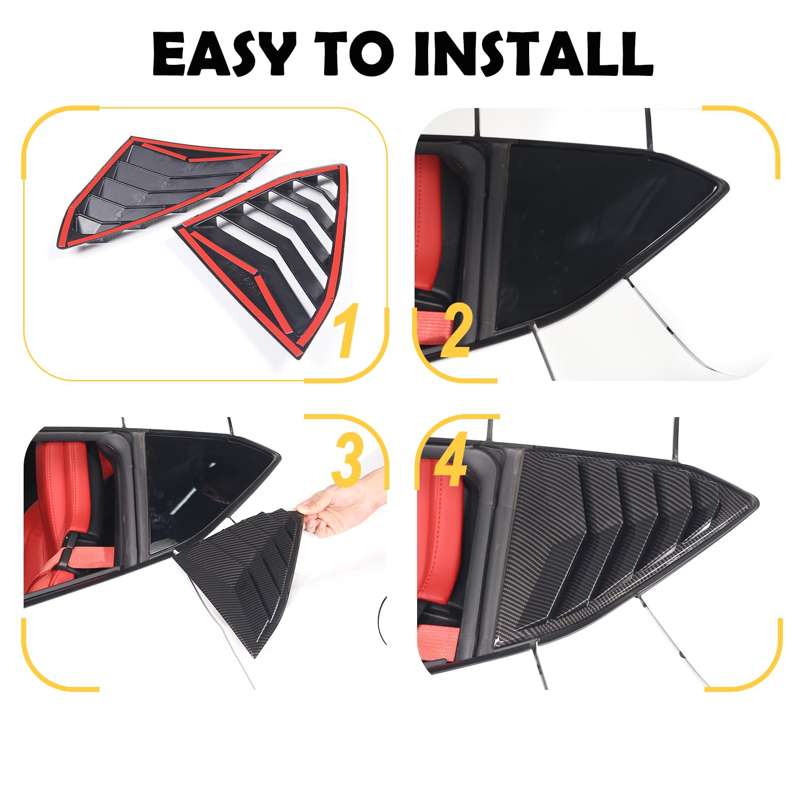 **Corvette C8 Stingray 2020-2023 Rear Side Window Louver Cover - Carbon Fiber Pattern Air Vent Shades & Trim Pair - Enhances Style & Aerodynamics for Sports Car Enthusiasts**