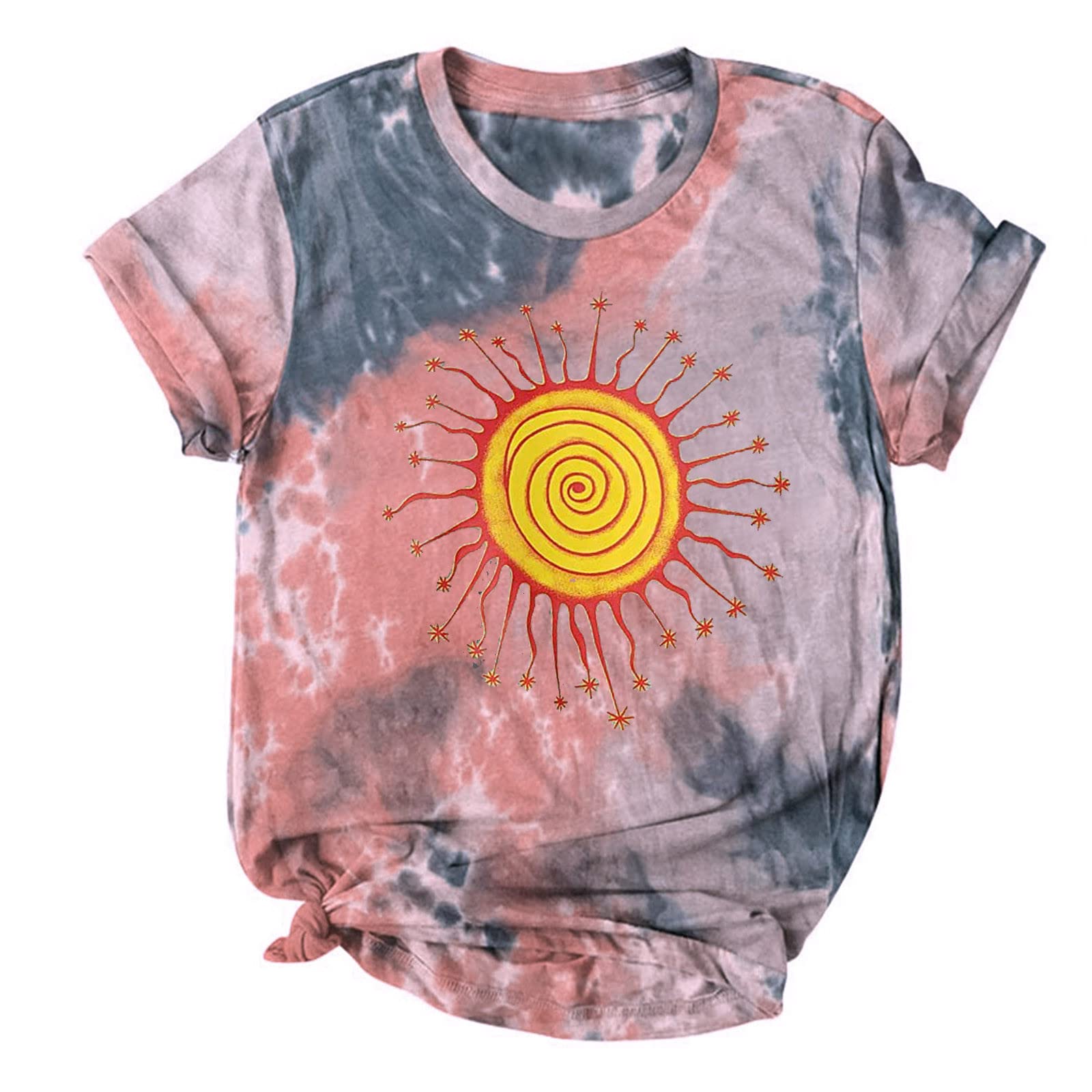 Vintage Graphic Tee Shirts for Women - Summer Short Sleeve Crewneck Tops, Tie Dye T-Shirts, Trendy Casual Loose Blouse - Perfect for Beach Outings, Music Festivals & Everyday Wear