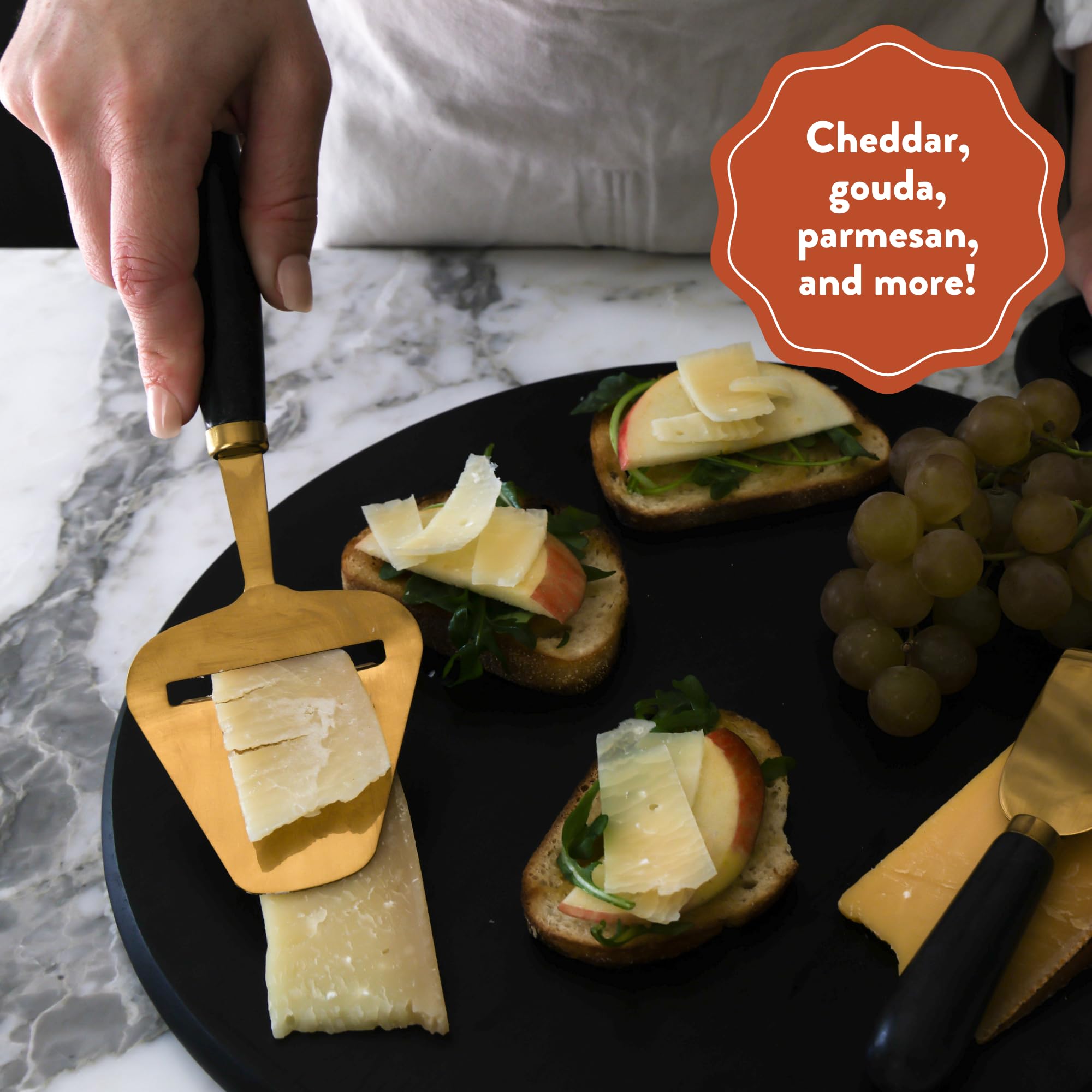 Premium Black Marble Cheese Slicer - Handheld Cheese Cutter & Shaver for Block Cheese | Perfect for Charcuterie Boards, Wine Pairings & Gourmet Kitchen Use