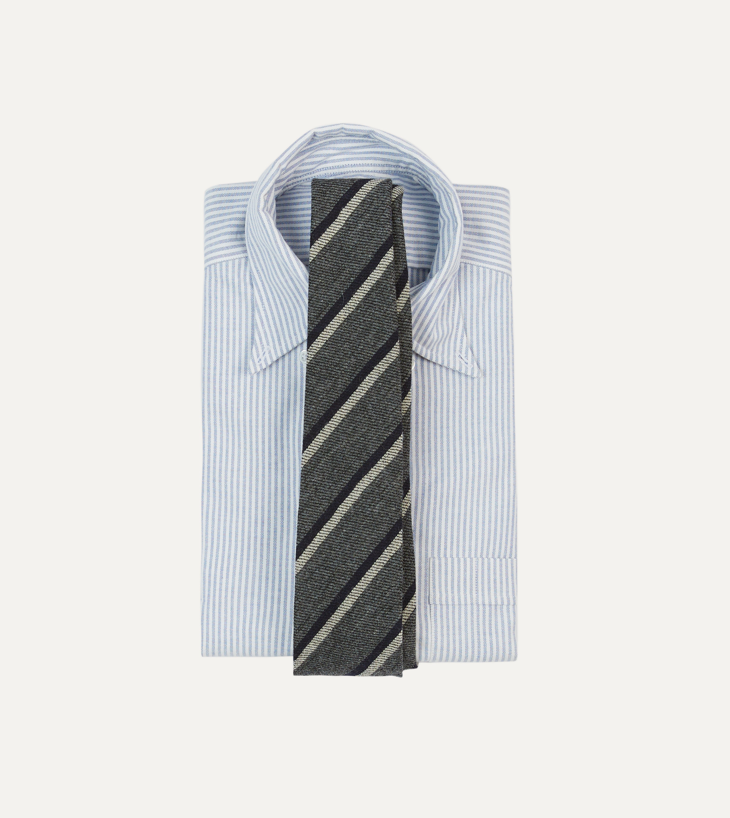 Premium Wool Tie with Double Stripe Tip in Grey, Navy & White | Classic Business & Formal Wear for Men | Perfect for Weddings, Office & Special Occasions