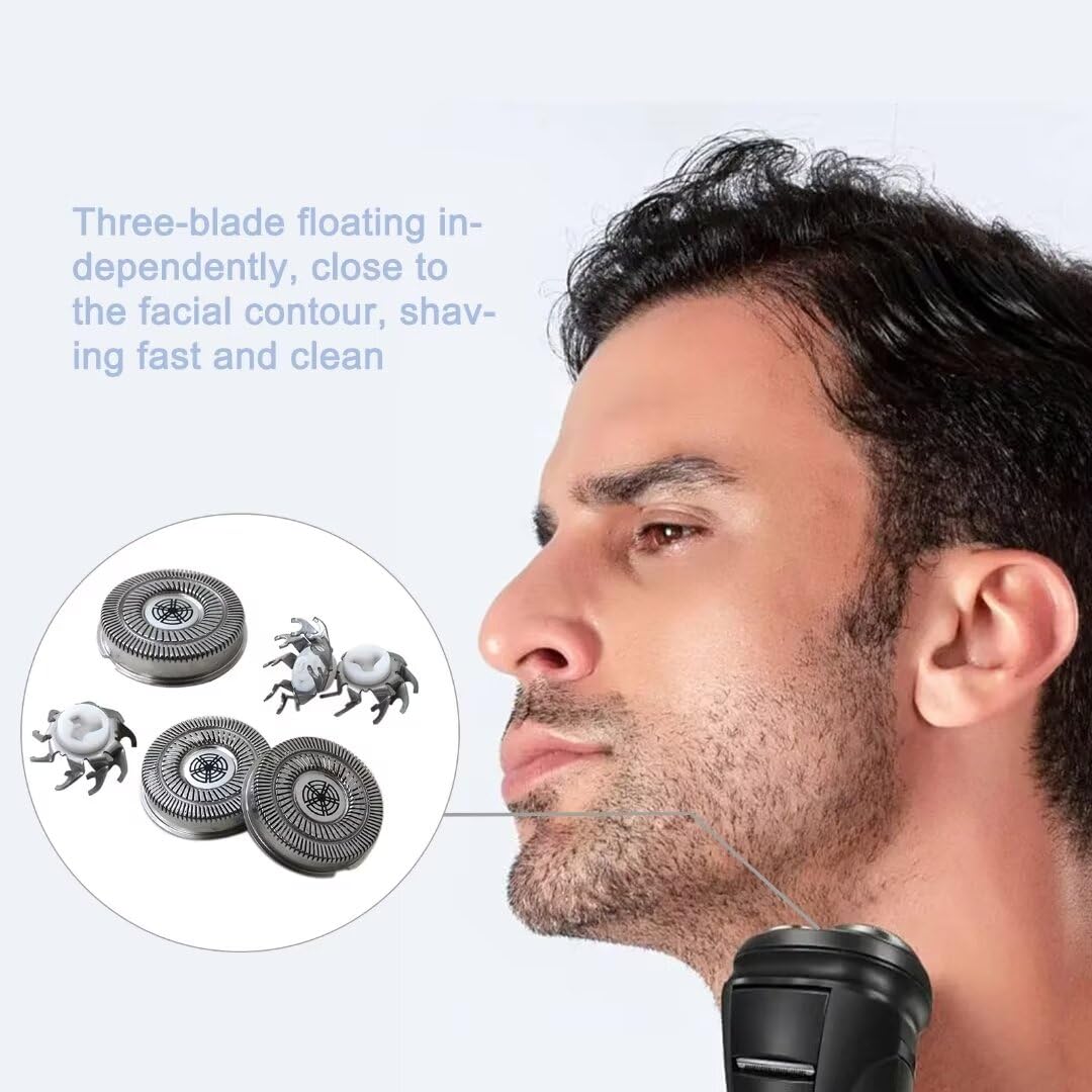 3Pcs Replacement Shaver Heads & 1 Cleaning Brush for Philips SW-S7105 Rotary Electric Shaver - Compatible with Norelco Style B Blades - Perfect for Travel, Home & Office Use