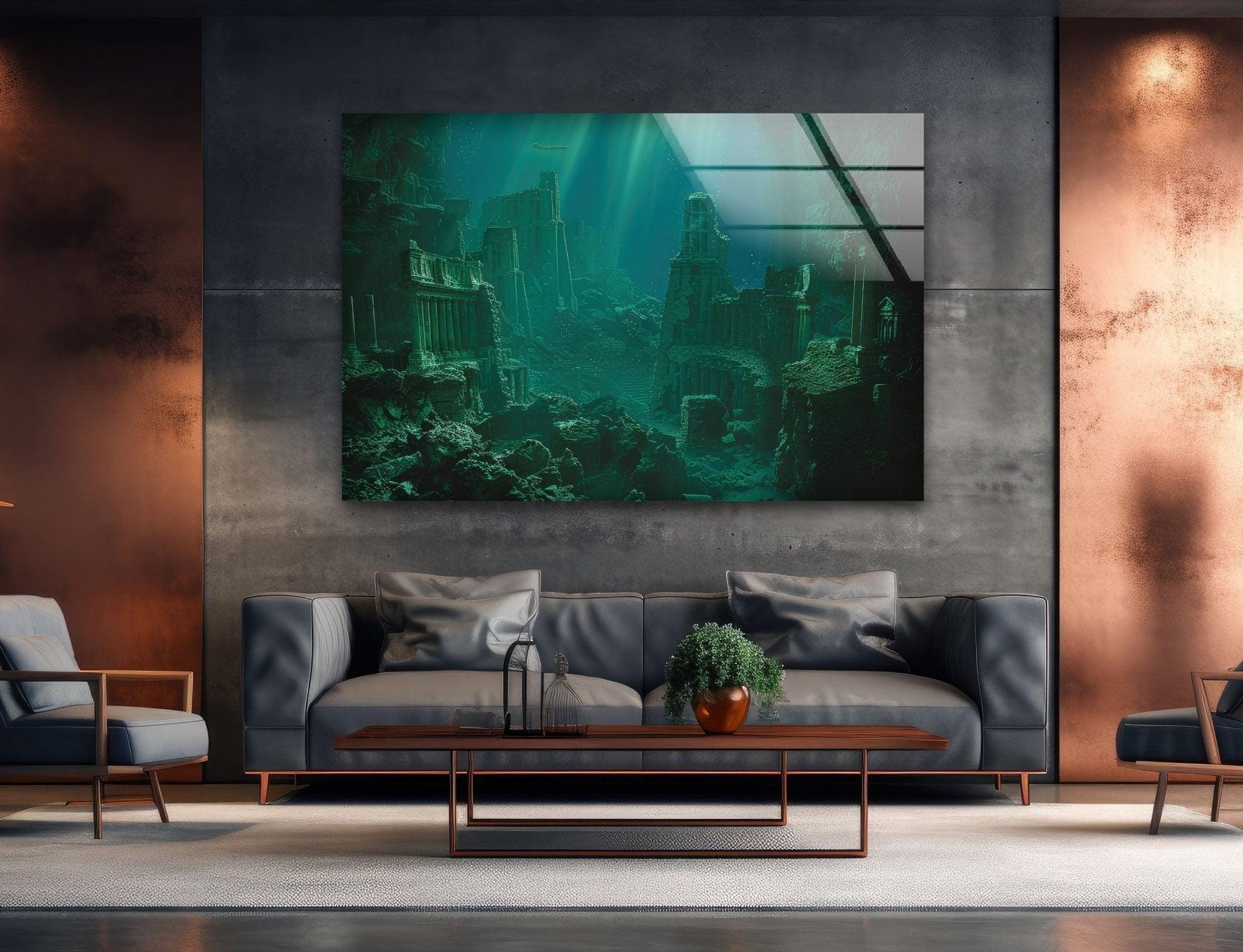 Atlantis Underwater Glass Wall Art - Handmade Ocean Themed Home Decor for Living Room, Bedroom & Office - Perfect Coastal Decor, Unique Gift Idea