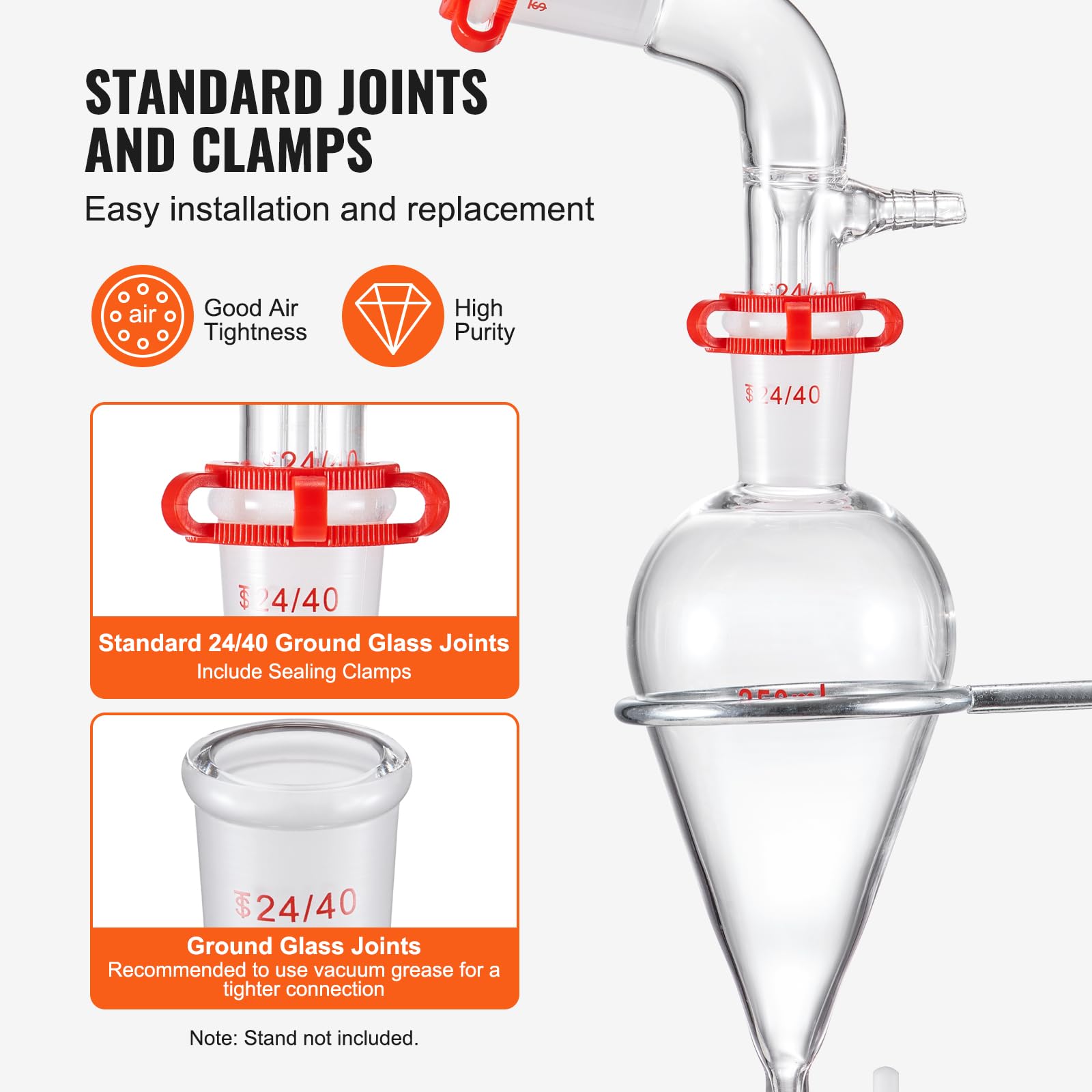 VEVOR 3.3 Boro Lab Glass Distillation Kit - 1000ml Essential Oil Extraction Apparatus with 24/40 Joints, 32-Piece Chemistry Glassware Set for Home DIY, Aromatherapy & Herbal Distillation