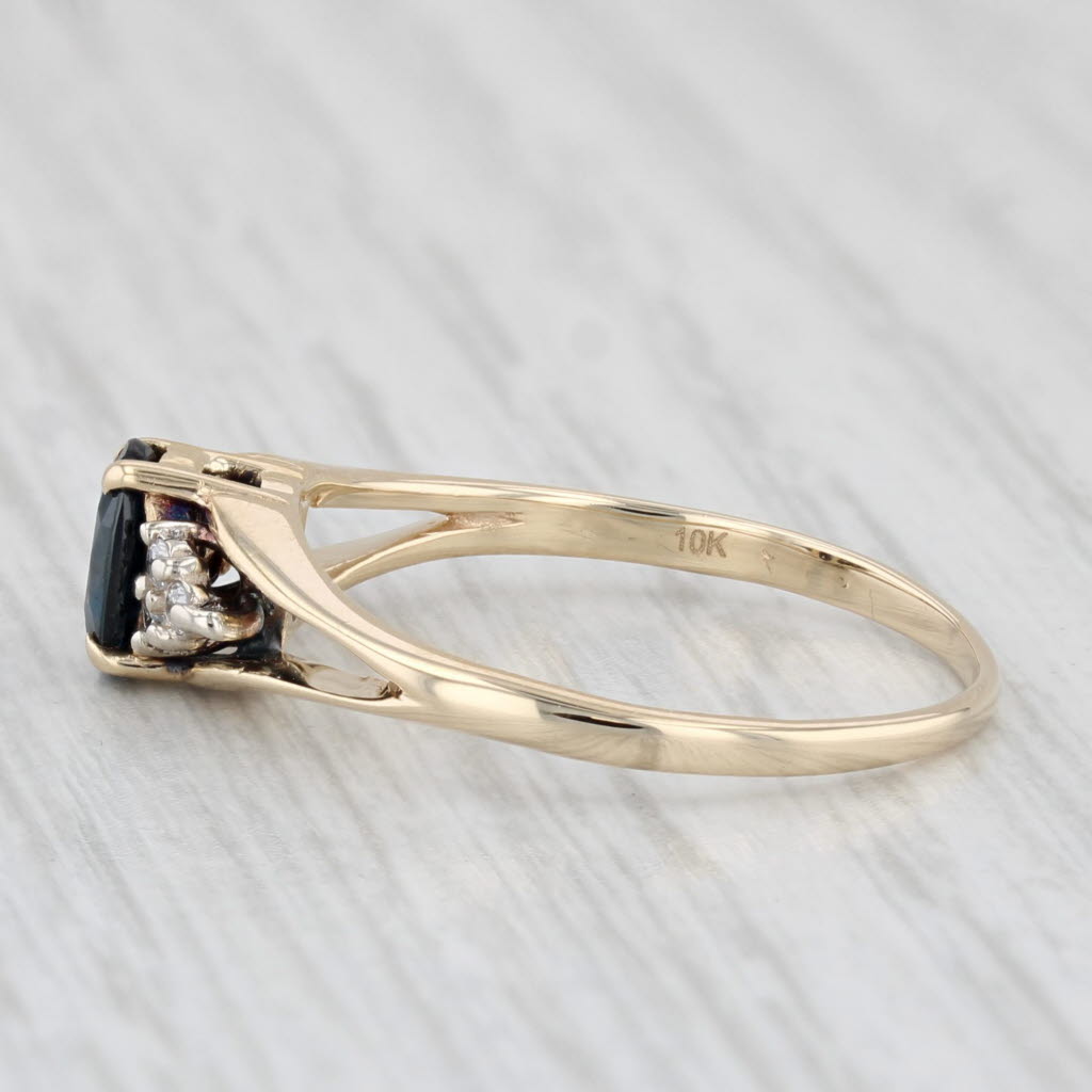 0.46ctw Oval Blue Sapphire & Diamond Engagement Ring in 10k Yellow Gold - Size 7 | Elegant Promise, Wedding & Anniversary Jewelry Gift for Her