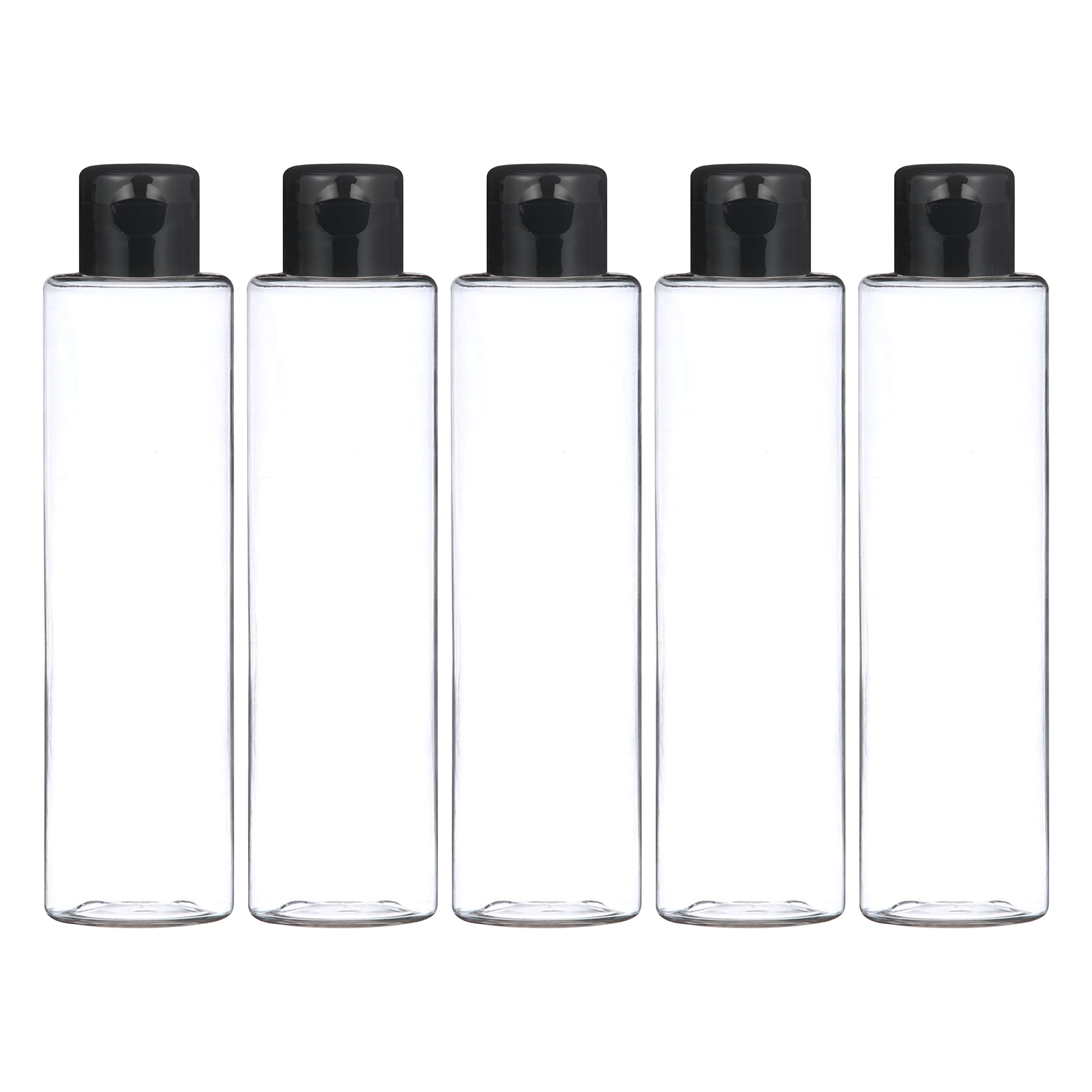 Zenvista 200ml Clear Empty Cosmetic Bottles with Black Flip Top Cap - Refillable Containers for Shampoo, Conditioner, Hair Oil, Hand Sanitizer - Perfect for Travel, Salon, Home & DIY Beauty Products (Pack of 5)
