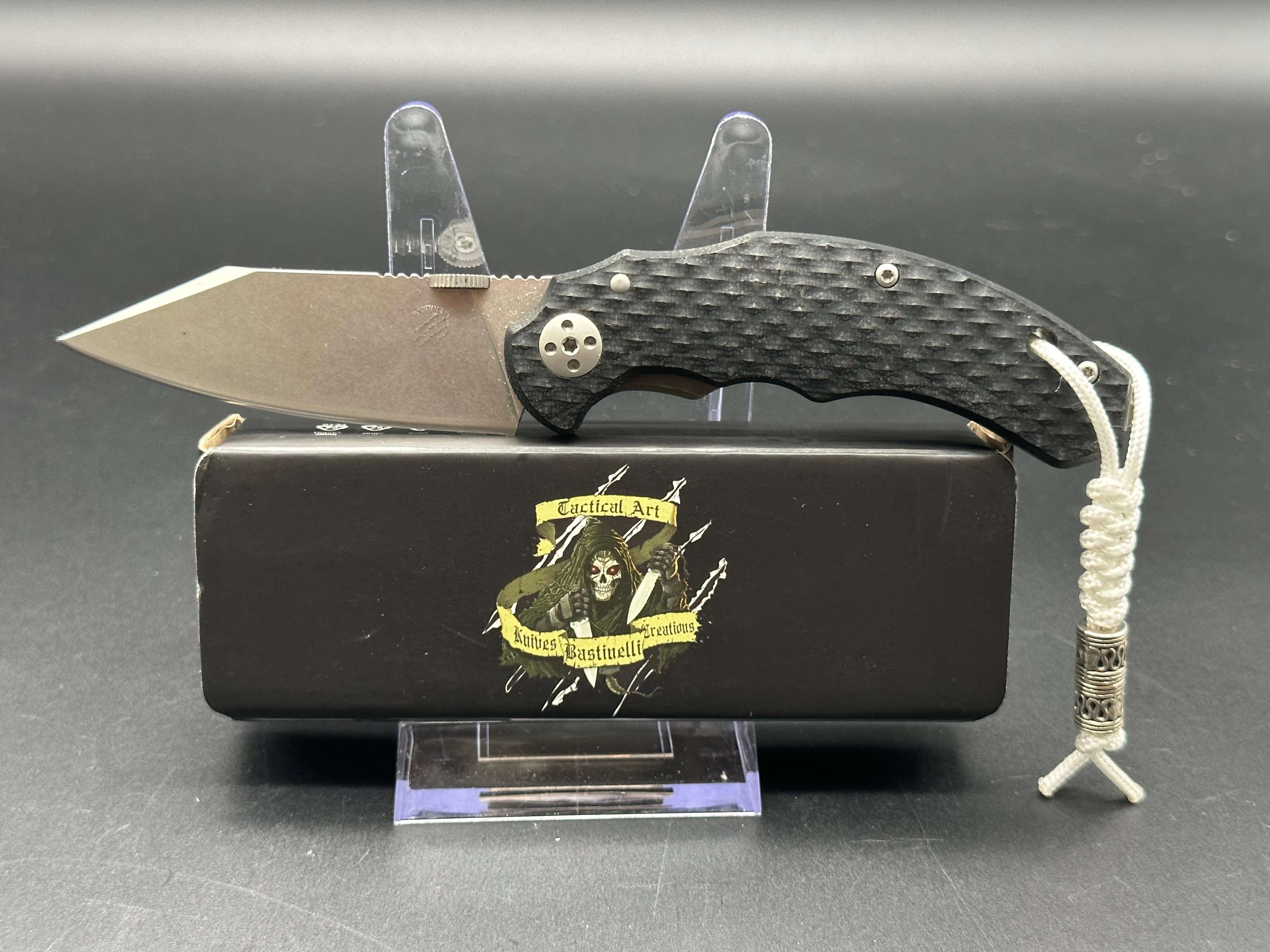 Bastinelli Creations D VIL Mini Dragotac Frame Lock Knife - Black G10 Handle, EDC Pocket Knife for Outdoor Camping, Hiking & Everyday Carry