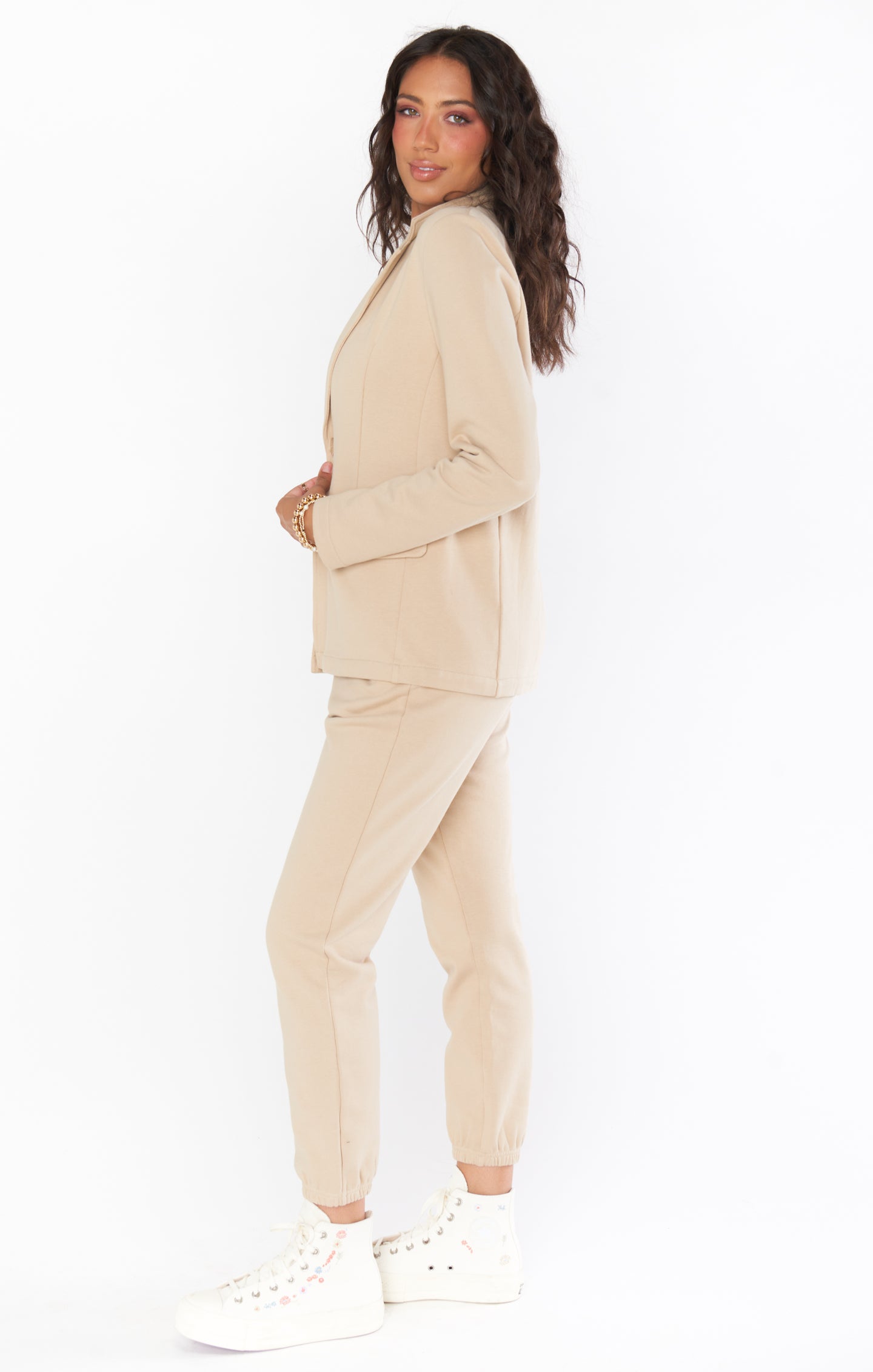 Stylish Tan Knit Blazer for Women - Comfortable & Trendy Lazy Chic Outerwear - Perfect for Office, Casual Outings & Date Nights