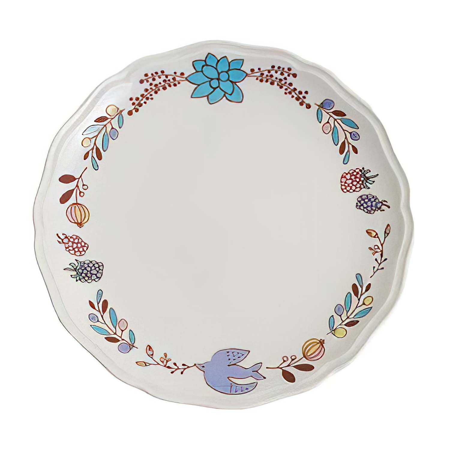 Harekutani Porcelain Bird Plate with Tree Nuts Design - Elegant Japanese Dinnerware for Home Decor & Special Occasions