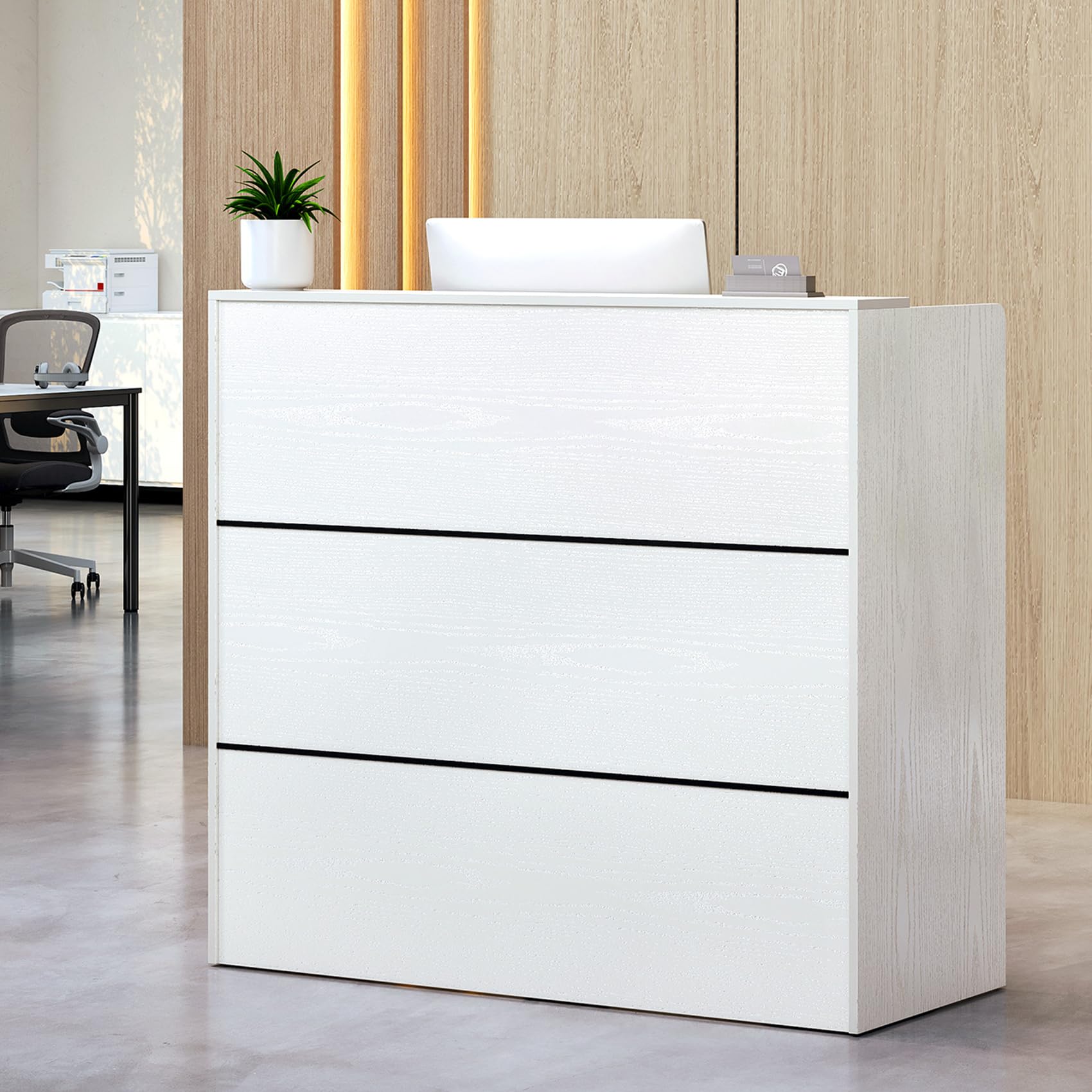 TC-HOMENY 48'' White Modern Reception Desk Counter Table with Cable Grommet - Perfect for Beauty Salon, Retail Store & Home Office (48