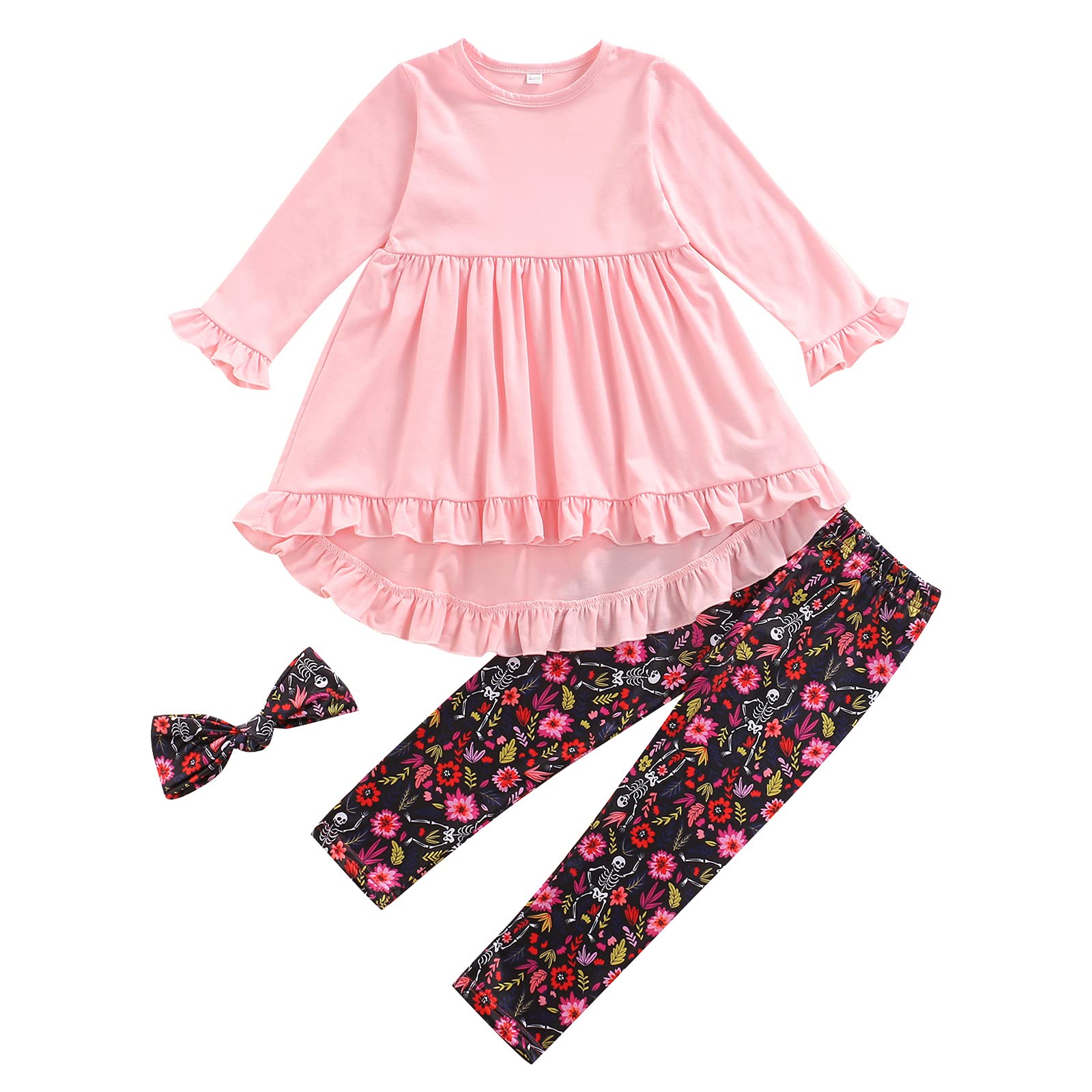 **Toddler Girls Long Sleeve Ruffle Top & Pants Set - Floral Print Outfit for Spring, Fall & Winter - Cute & Comfortable Playtime & Party Wear**