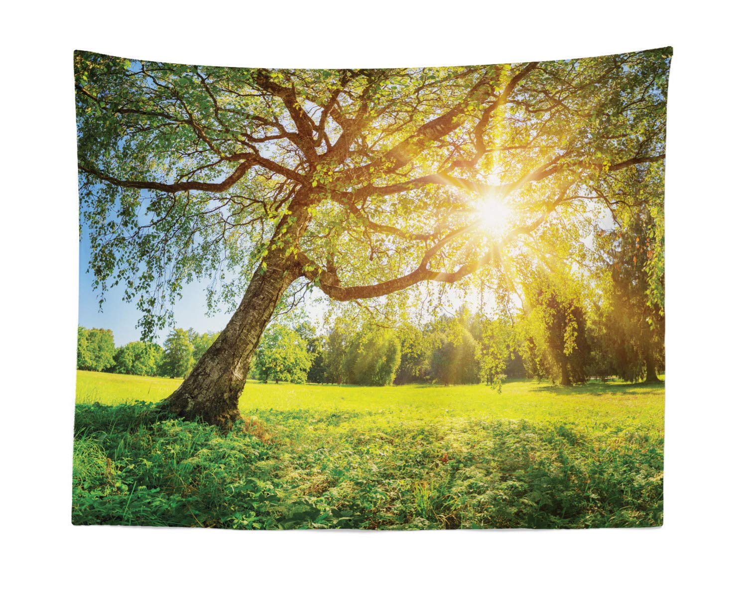 Ambesonne Tree Tapestry Wall Art - Nature Inspired Foliage with Sunbeams Fabric Wall Hanging Decor for Bedroom, Living Room, Dorm - 28
