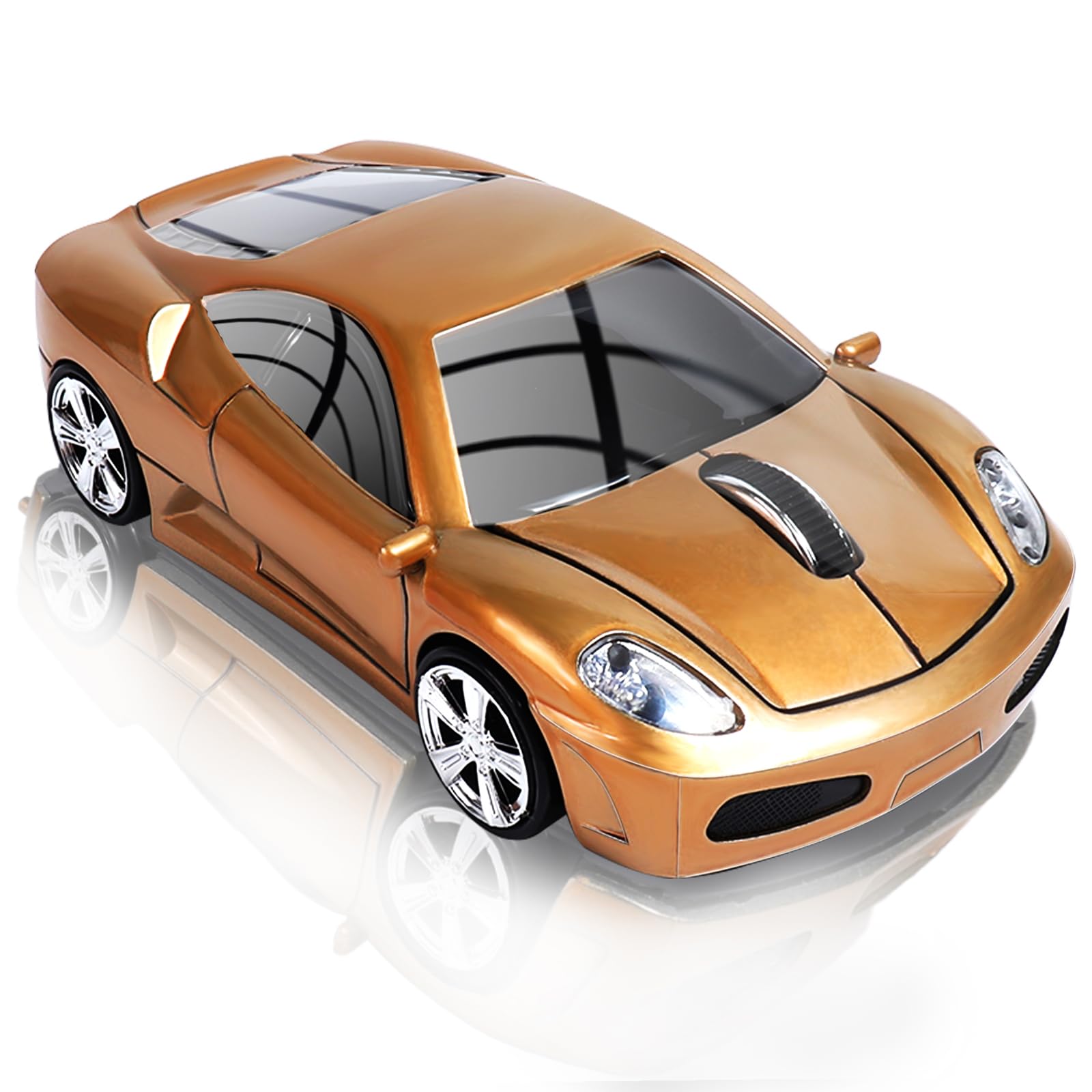 Elec Space 2.4GHz Wireless Mouse - Cool Sports Car Design, Optical Cordless USB Mouse for PC & Laptop, 1600 DPI, 3 Buttons, Gold | Perfect for Gaming, Office Work & Travel