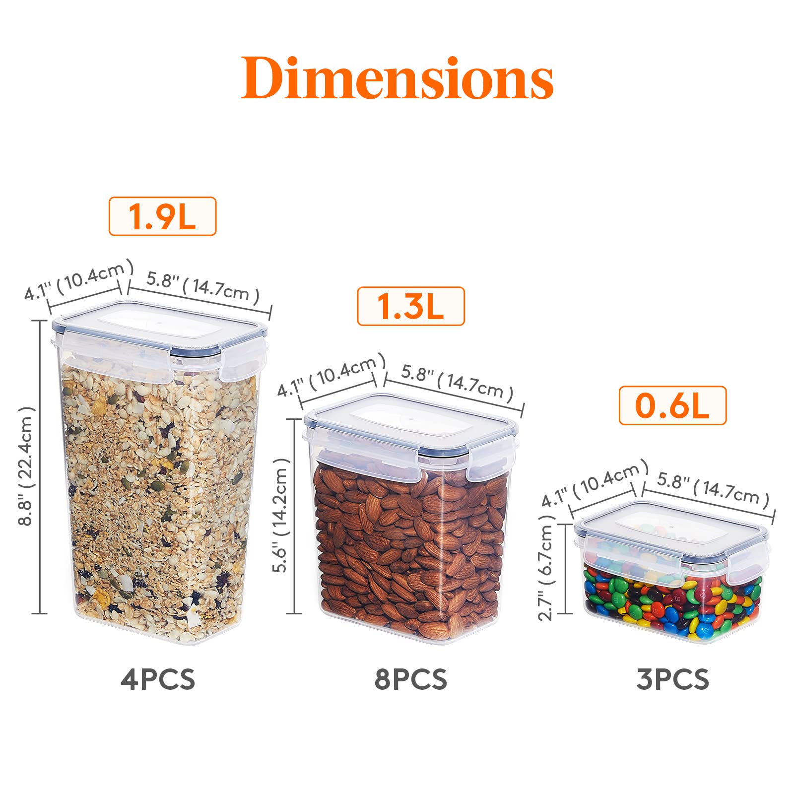 Lifewit 15-Piece Airtight Food Storage Container Set with Lids & Labels - BPA-Free Plastic Kitchen Organizers for Cereal, Flour, Sugar & Dry Food Storage | Perfect for Pantry Cabinet Organization & Meal Prep