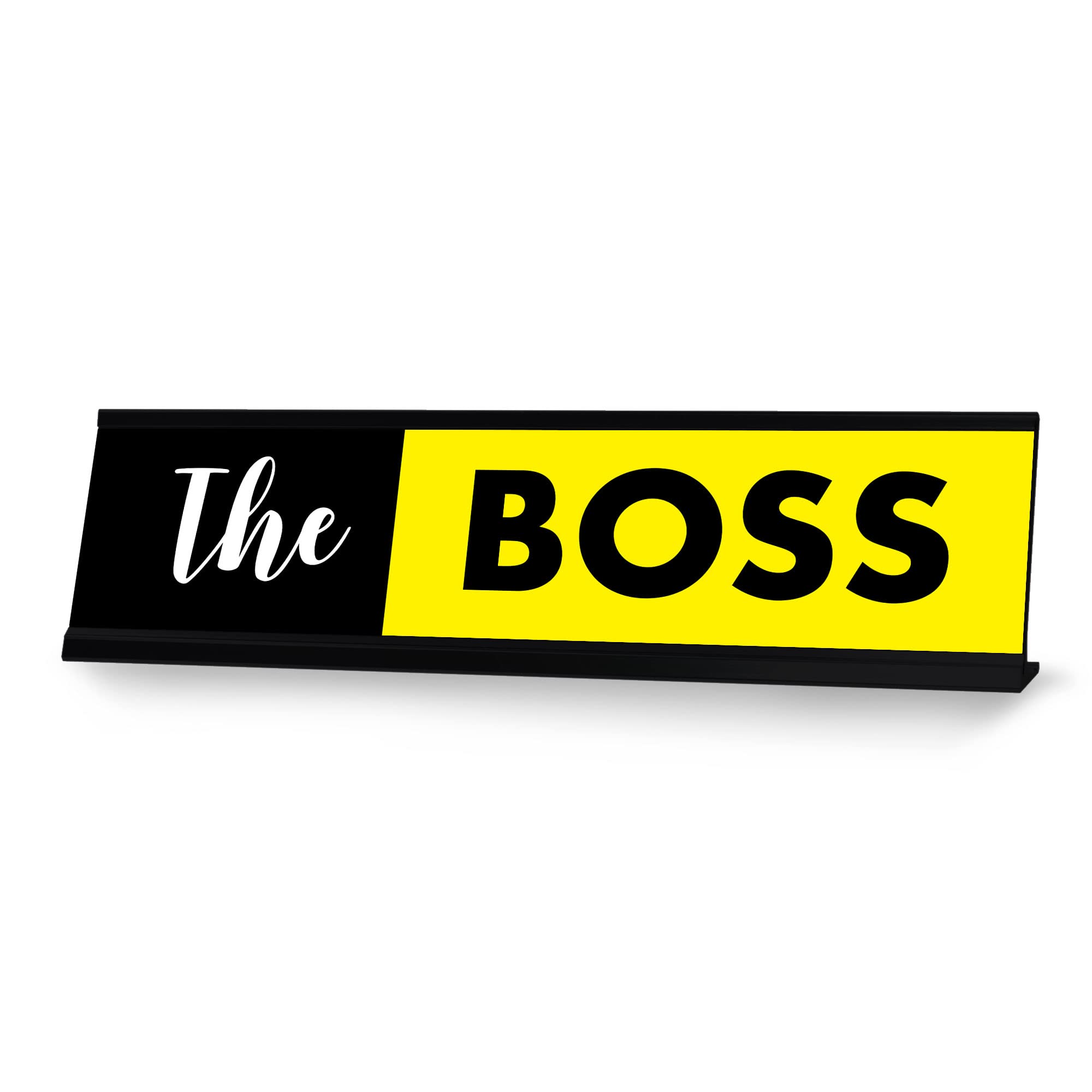 The Boss Novelty Office Sign - Black & Yellow Desk Plaque (2x8 Inch) - Perfect for Gifts, Office Decor, and Workstation Motivation