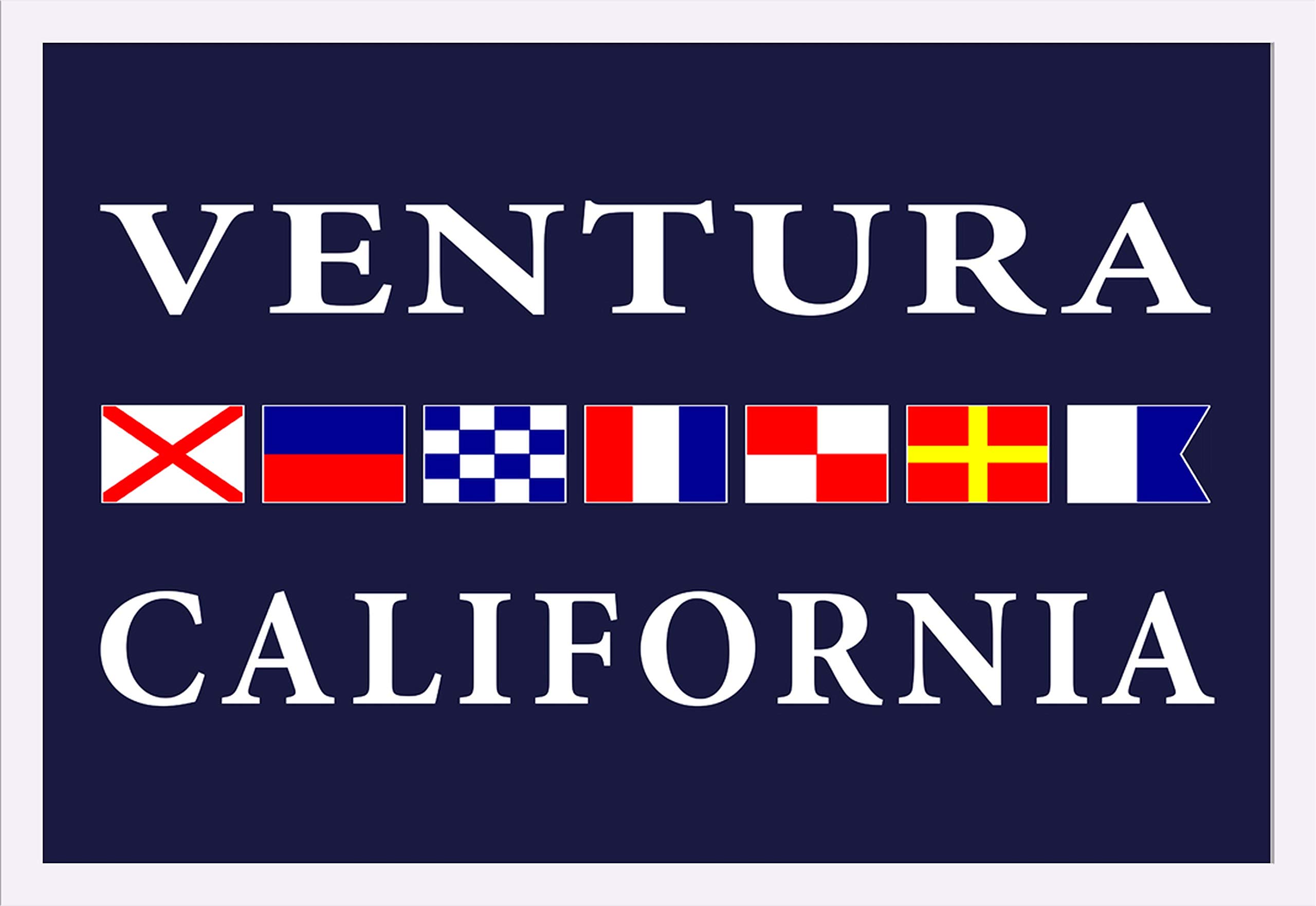 Ventura California Nautical Flags 36x24 Giclee Art Print - Gallery Framed White Wood Wall Decor for Coastal Home, Beach House & Office