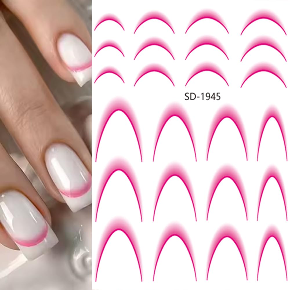 Vibrant French Tip Nail Stickers - 6PCS Gradient Stripe Nail Decals with 3D Self-Adhesive Guides | DIY Nail Art Decorations for Women | Perfect for Salon, Home Manicures & Party Nail Designs