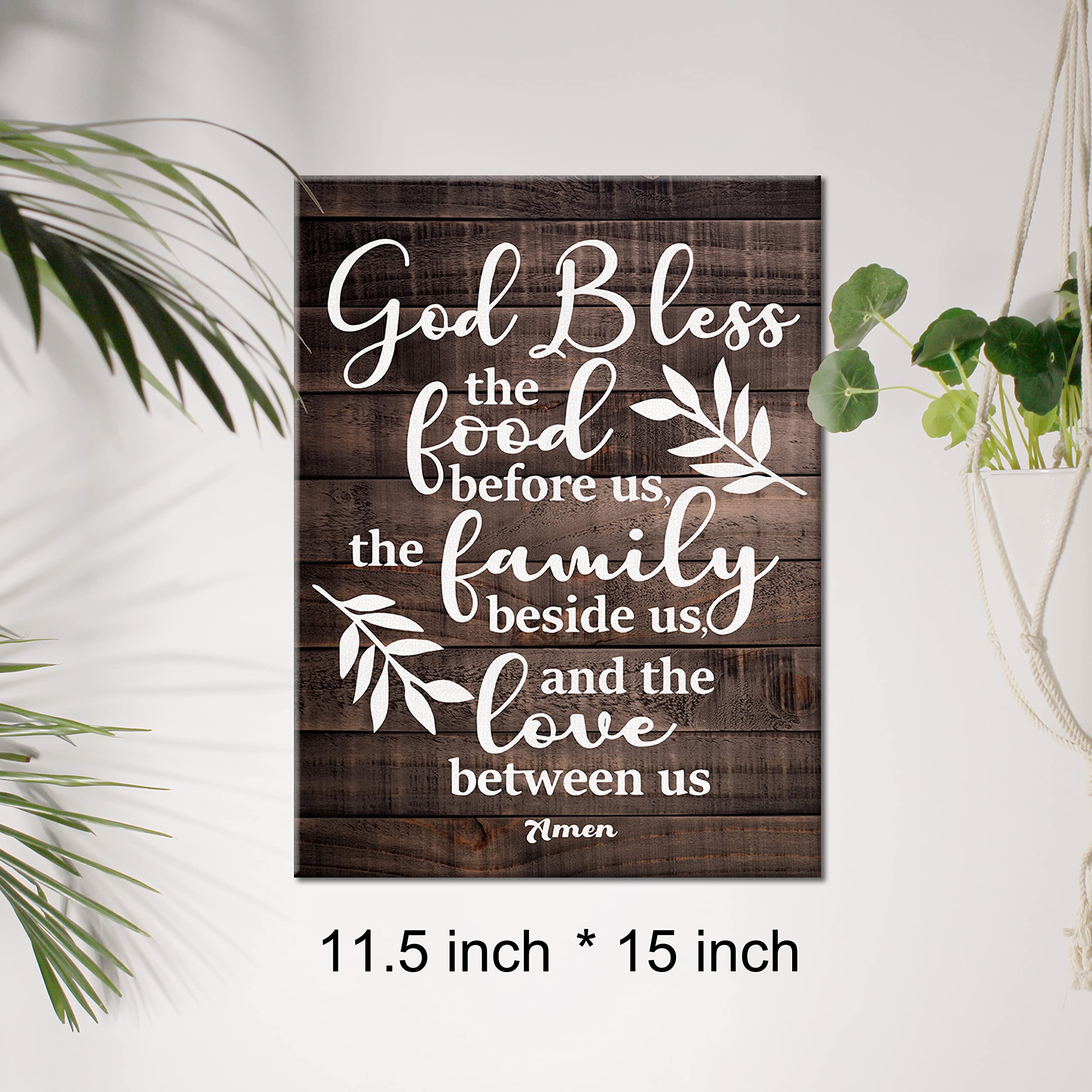 Bless the Food Before Us - Inspirational Scripture Quote Canvas Wall Art, Rustic Bible Verse Print, Christian Home Decor, Framed Positive Poster Painting (12x15 Inch) - Perfect for Kitchen, Dining Room & Church Gifts