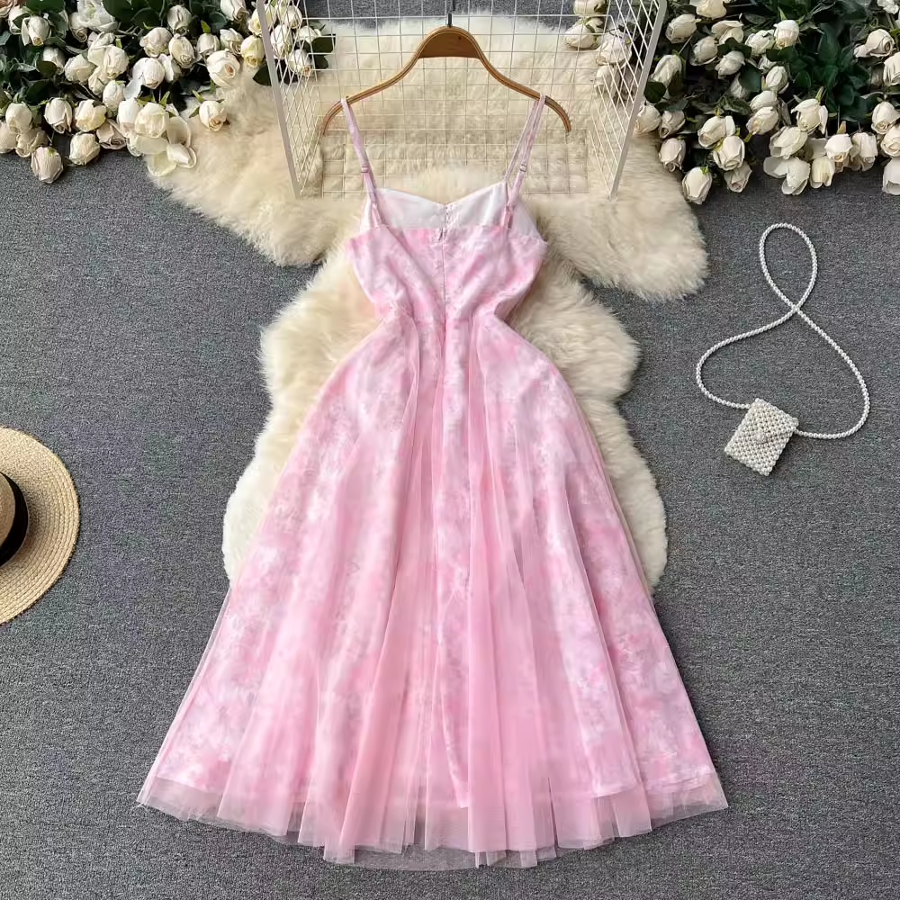 Elegant French Pink Summer Dress - Sweet Fairy Style for Women | Perfect for Weddings, Parties & Special Occasions