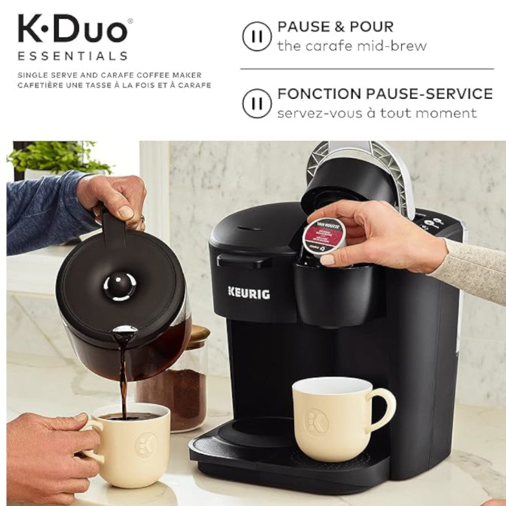 Keurig K Duo Essentials Coffee Maker - Single Serve K-Cup Pod & 12-Cup Carafe Brewer (Certified Refurbished with Home Essentials Warranty) - Perfect for Home, Office & Entertaining