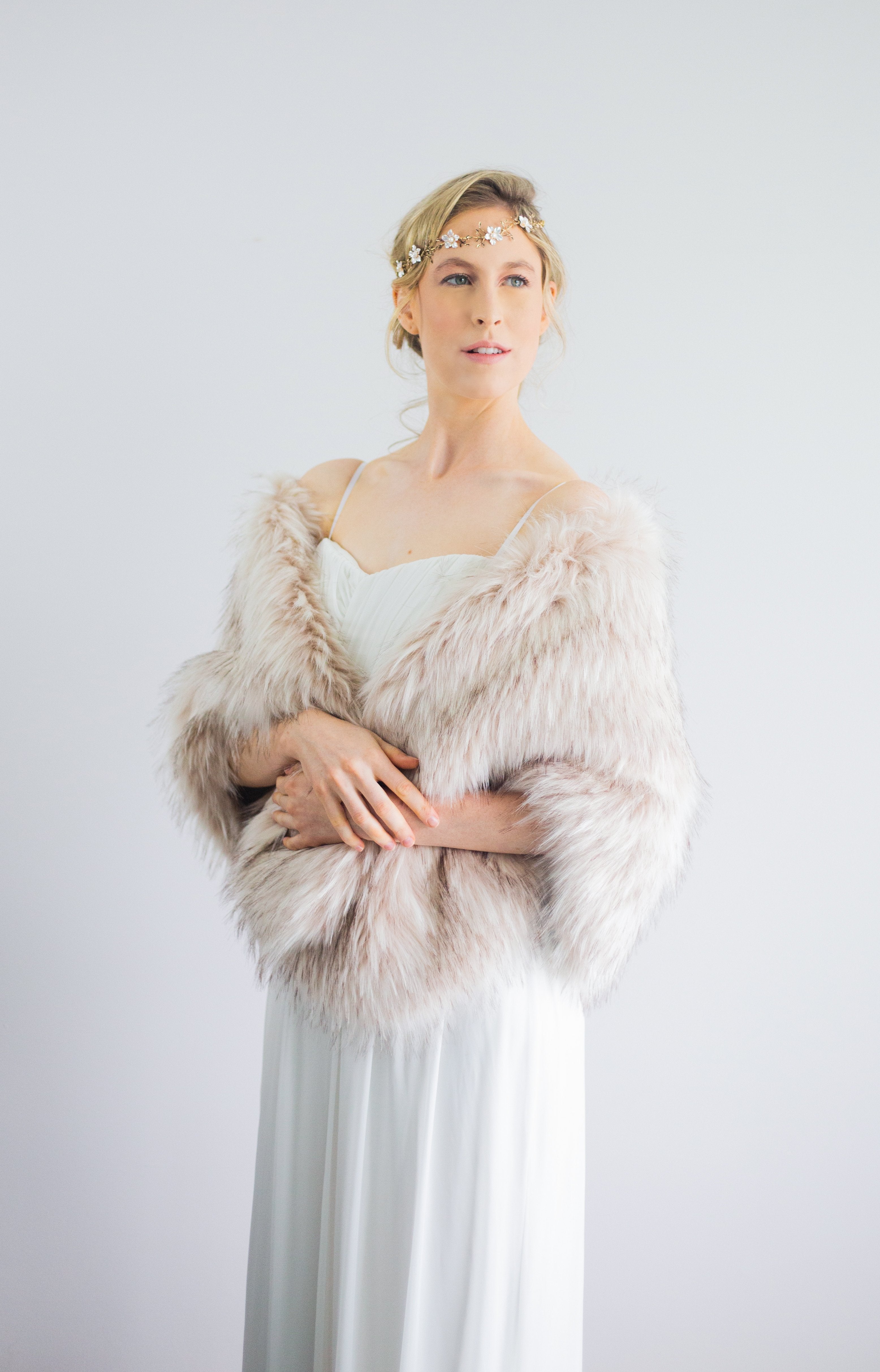 Butterfly Blu02 Black-Tipped Blush Faux Fur Shawl Wrap - Elegant Winter Fashion Accessory for Women, Parties & Special Occasions