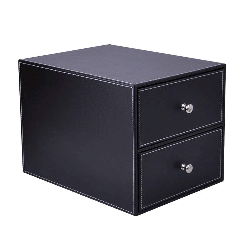 2 Drawers Leather Desk Organizer - Executive Office Supplies & A4 File Cabinet/Holder - Stackable Storage Box for Jewelry, Bills, Papers, Documents & Makeup - Perfect for Home, Office & Workspace Organization