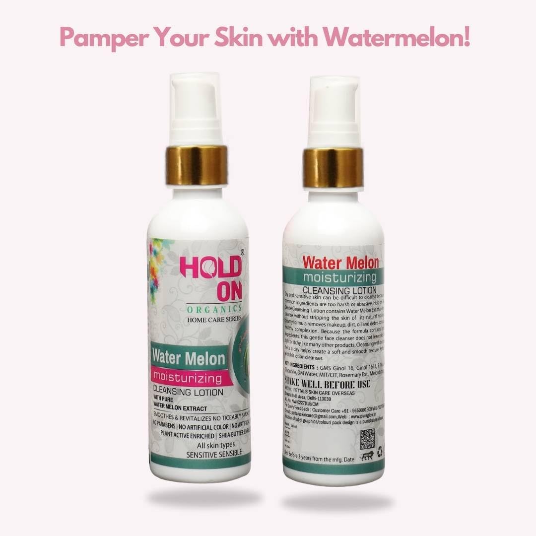 HOLD ON® Watermelon Extract Cleansing Lotion - Moisturizing & Revitalizing Face & Body Wash (100ml) | Gentle Daily Cleanser for Dry & Sensitive Skin | Perfect for Morning & Night Skincare Routine